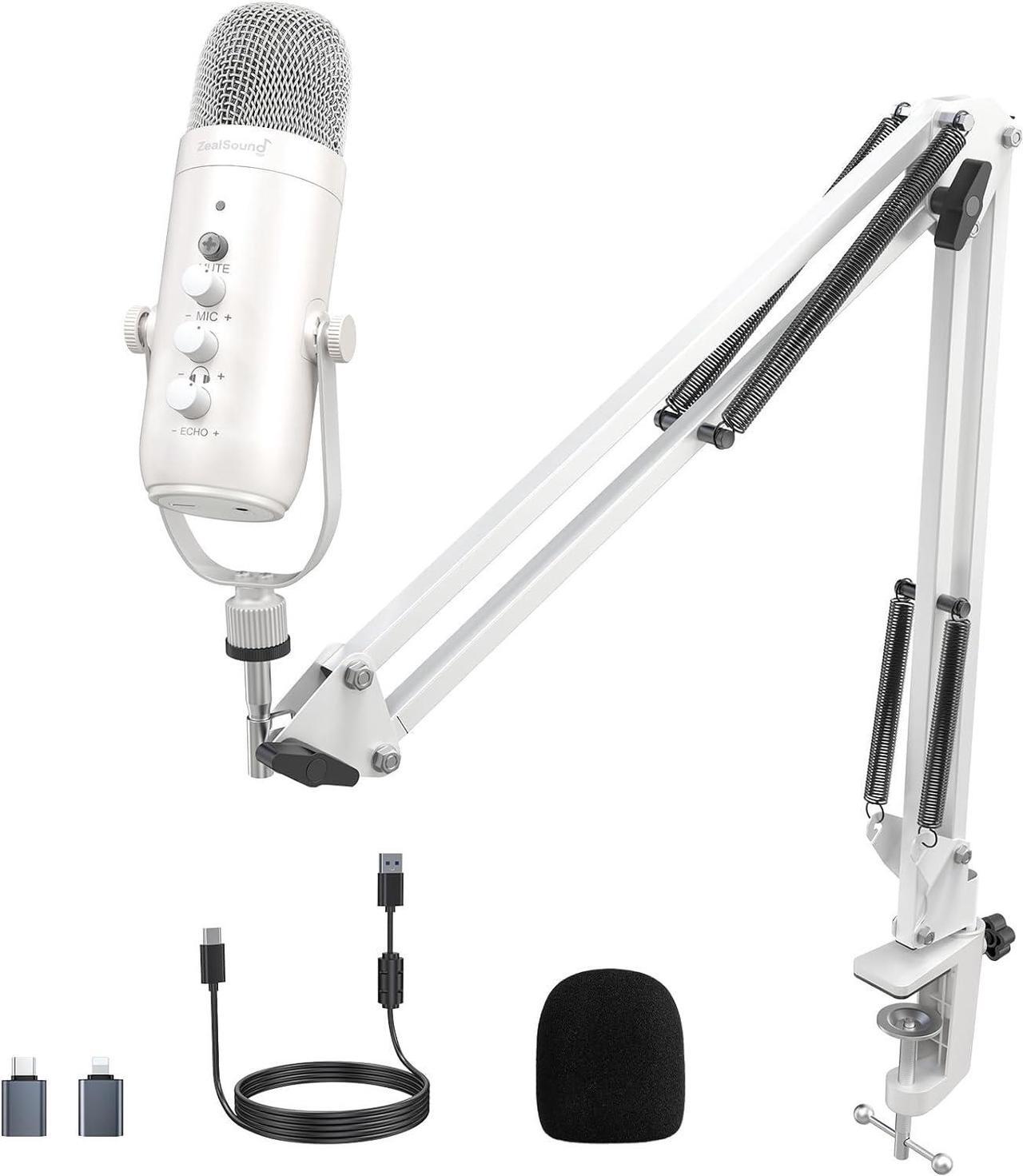 Main image of Gaming Microphone Kit,Podcast Condenser USB Mic with Boom Arm,Supercardioid Microphone with Mute Button,Echo Volume Gain Knob,Adjust Monitor for Phone PC Computer (White)