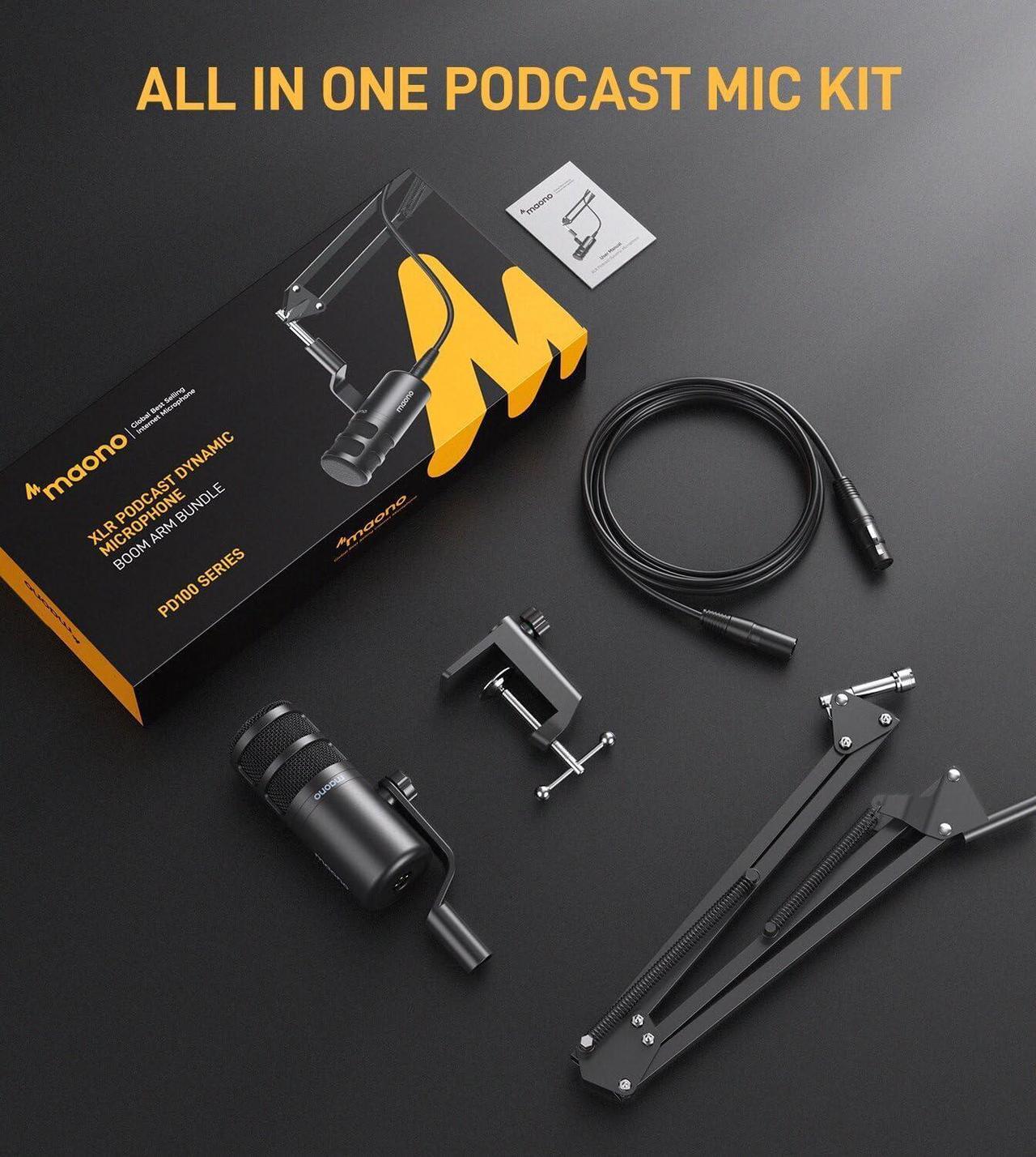 Alt view image 7 of 7 - XLR Podcast Dynamic Microphone, Cardioid Studio Mic with Boom Arm for Vocal Recording,Streaming,Gaming, Voice Isolation Technology, Metal Mic, Works for Audio Interface, Mixer-PD100S