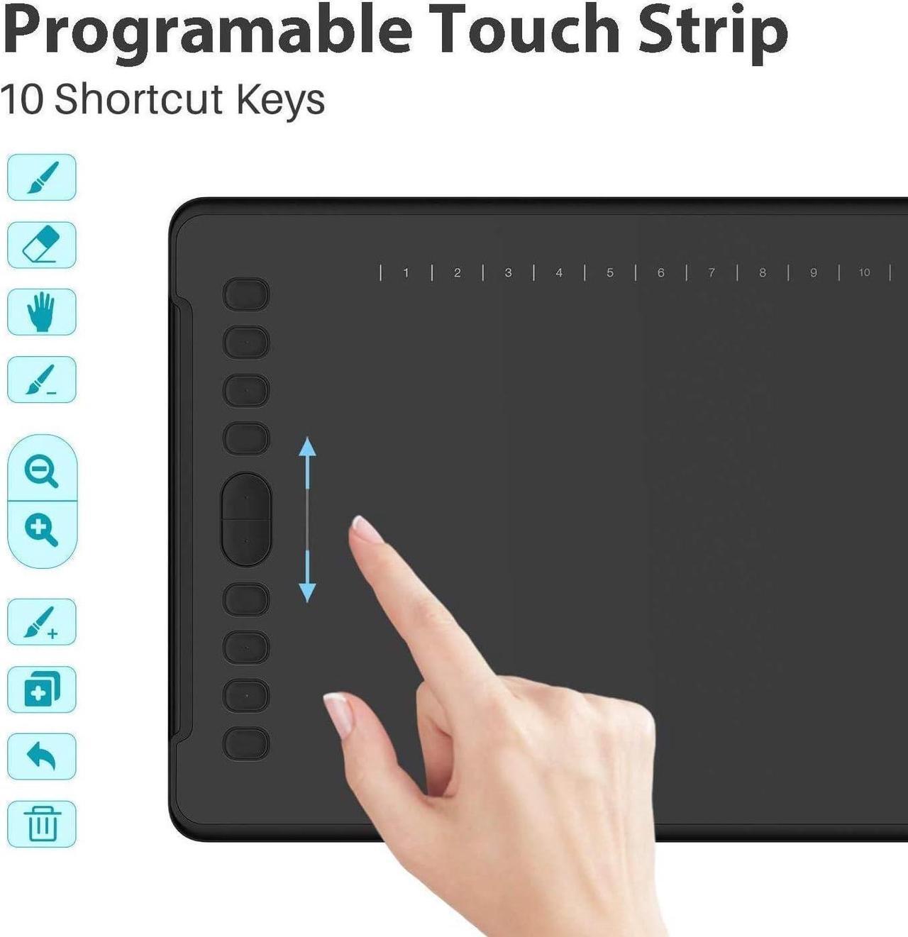 Alt view image 6 of 7 - Inspiroy H1161 Graphics Drawing Tablets, Touch Strip and 8192 Pen Pressure Sketch Tablet with Battery-Free Stylus,10 Shortcut Keys, Compatible with Android, Windows, and Mac Black