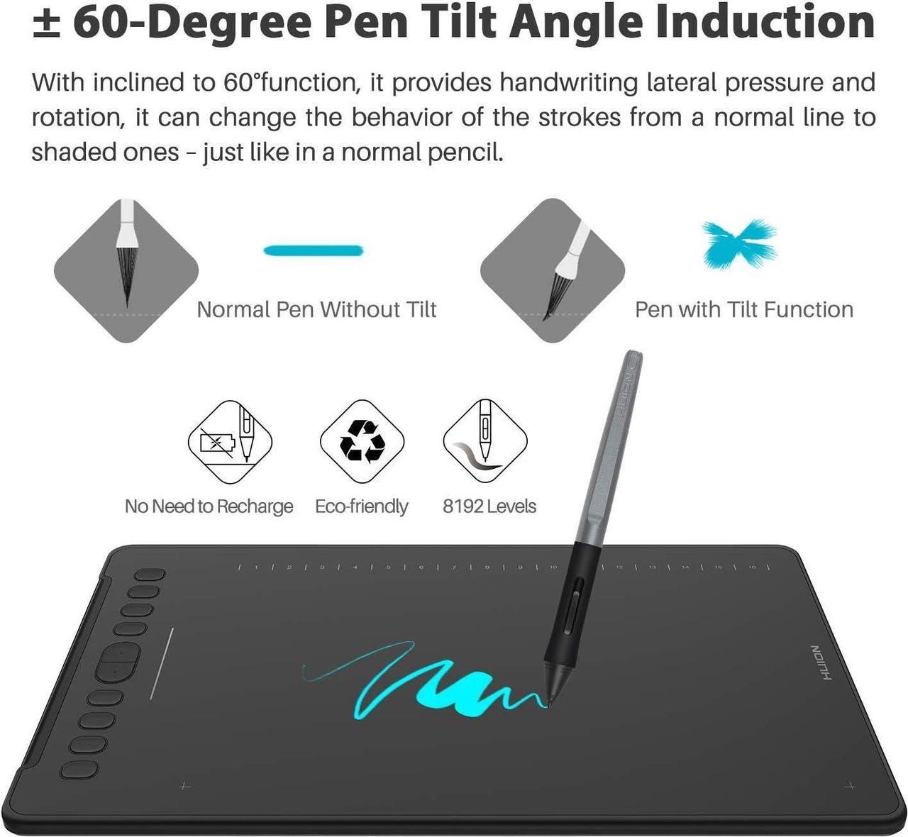 Alt view image 7 of 7 - Inspiroy H1161 Graphics Drawing Tablets, Touch Strip and 8192 Pen Pressure Sketch Tablet with Battery-Free Stylus,10 Shortcut Keys, Compatible with Android, Windows, and Mac Black