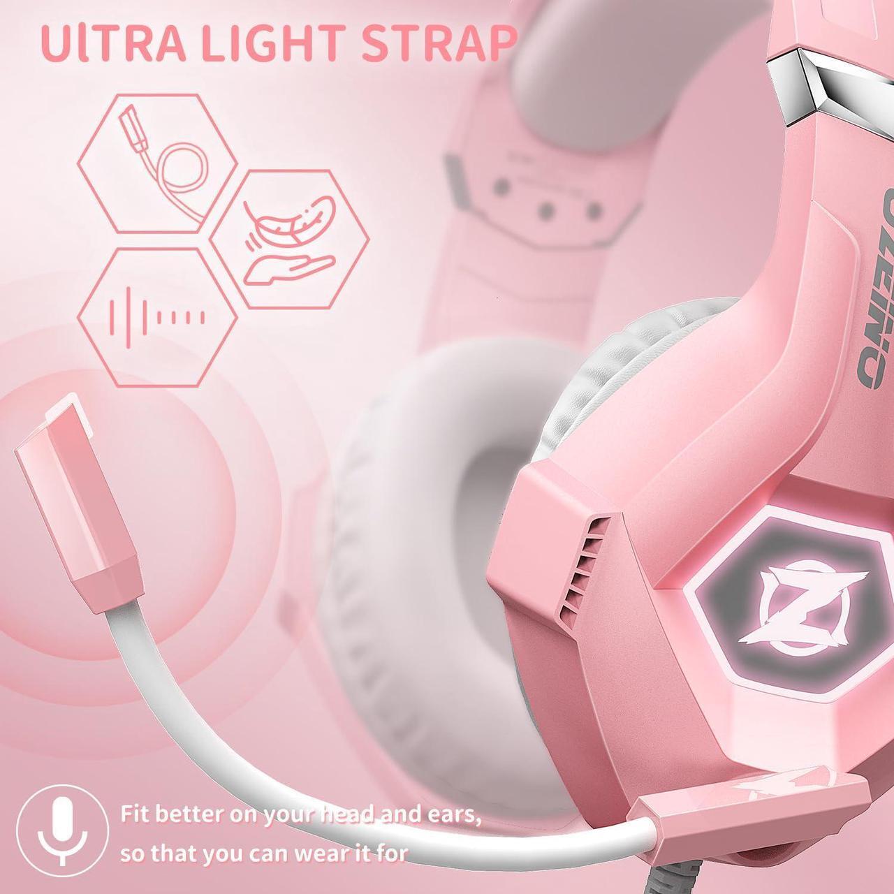 Alt view image 6 of 7 - Gaming Headset Stereo Gaming Headphones Noise Cancelling Over Ear Headphones with Mic, LED Light, Bass Surround, Soft Memory Earmuffs for PS4, PS5, PC,Switch-Pink
