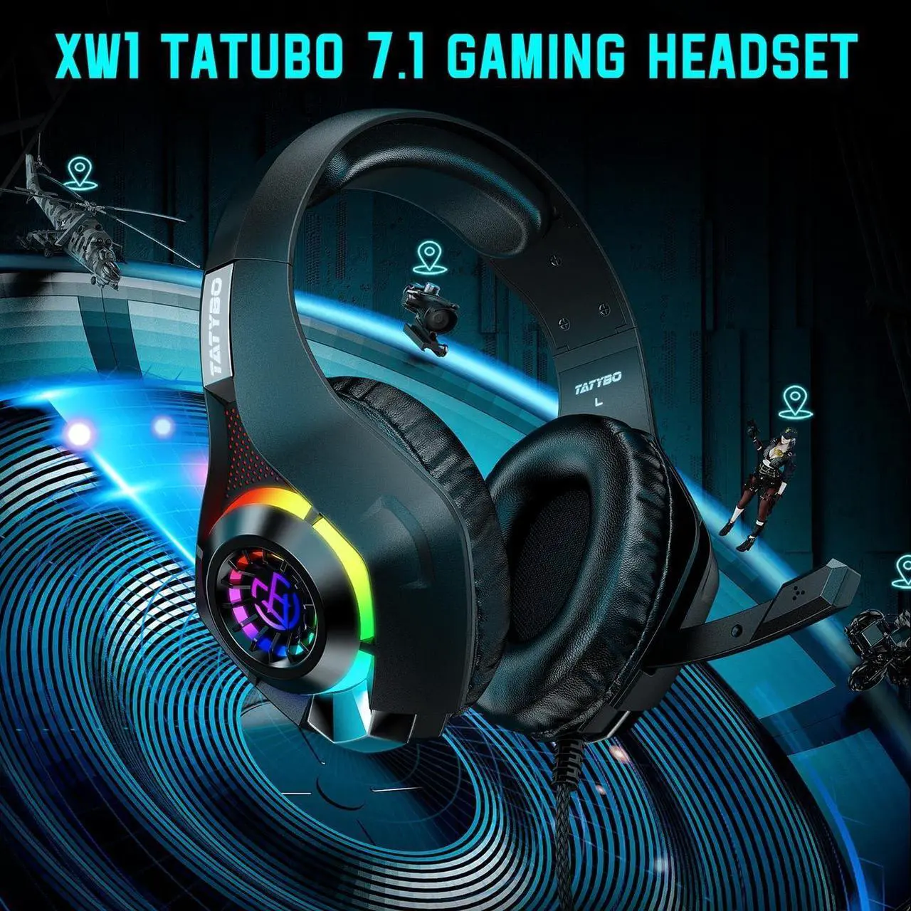 Alt view image 2 of 7 - Gaming Headset for PS4 PS5 Switch Xbox One PC with RGB Light, Noise Canceling Mic, Surround Sound Gaming Headphones
