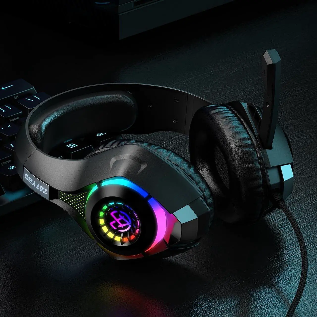 Alt view image 7 of 7 - Gaming Headset for PS4 PS5 Switch Xbox One PC with RGB Light, Noise Canceling Mic, Surround Sound Gaming Headphones