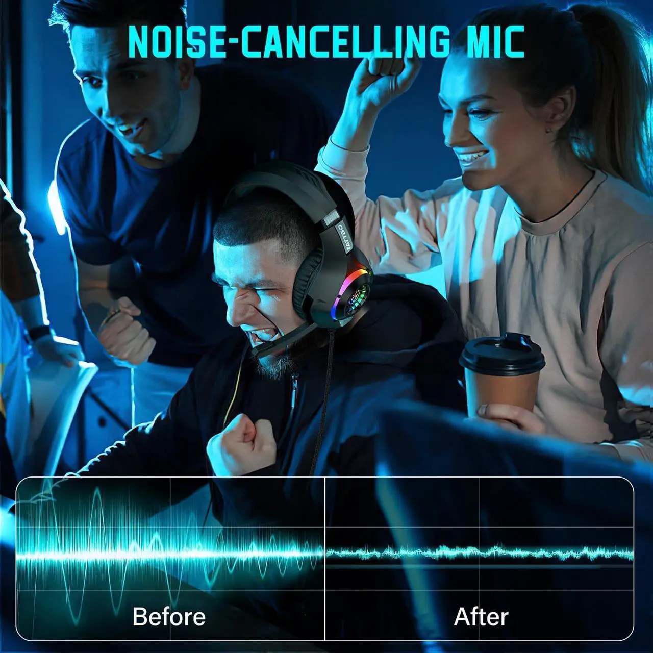 Alt view image 4 of 7 - Gaming Headset for PS4 PS5 Switch Xbox One PC with RGB Light, Noise Canceling Mic, Surround Sound Gaming Headphones