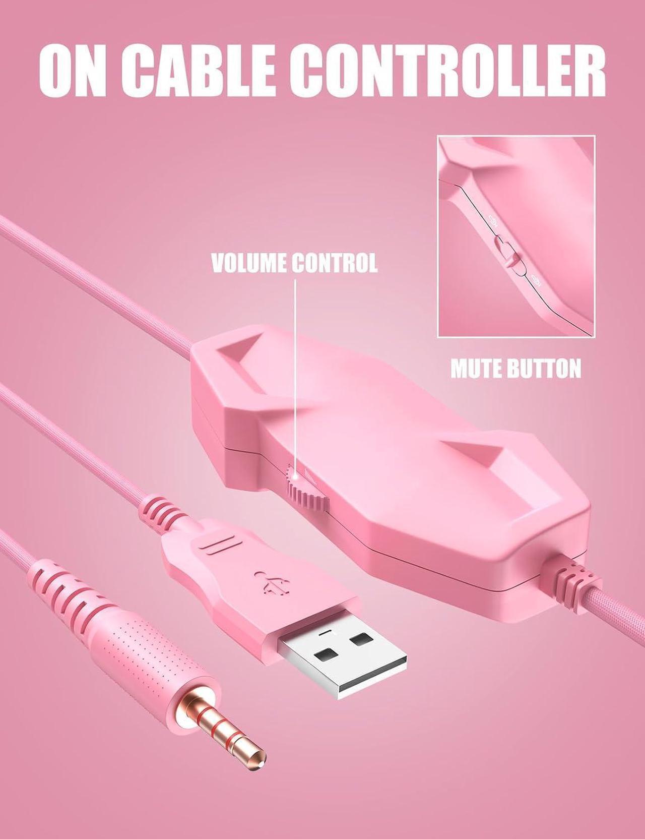 Alt view image 7 of 7 - Z20 Pink Gaming Headset with Microphone, Compatible with PS4 PS5 Xbox One PC Laptop, Over-Ear Headphones with LED RGB Light, Noise Canceling Mic, Stereo Surround Sound (Pink)