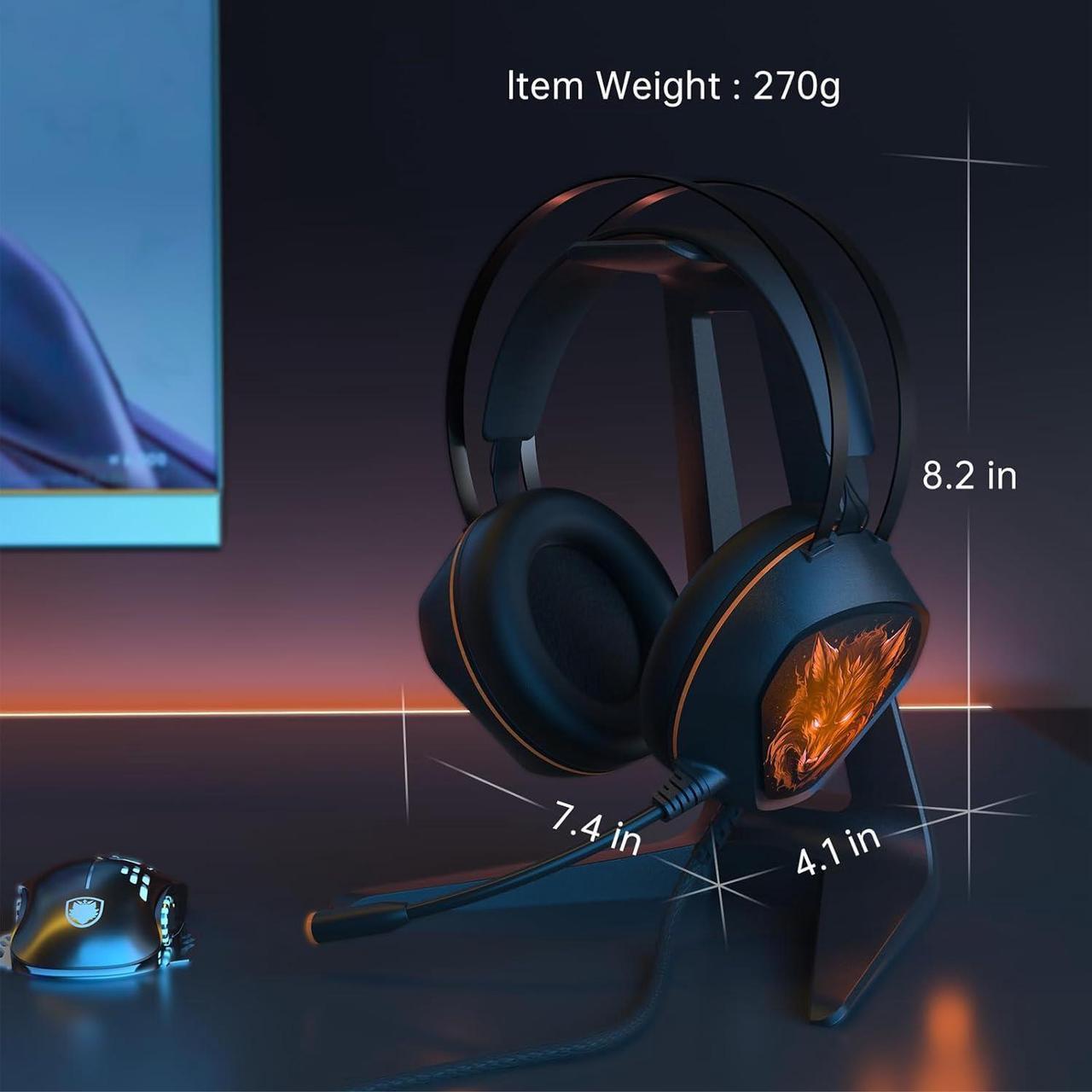 Alt view image 6 of 7 - Gaming Headset for Xbox Series X/S, Xbox One, PS5, PS4, PC with 7.1 Surround Sound, Wired Gaming Headphone with Noise Cancelling Mic, Dynamic RGB Light for Xbox Controller, Switch (Black Orange)