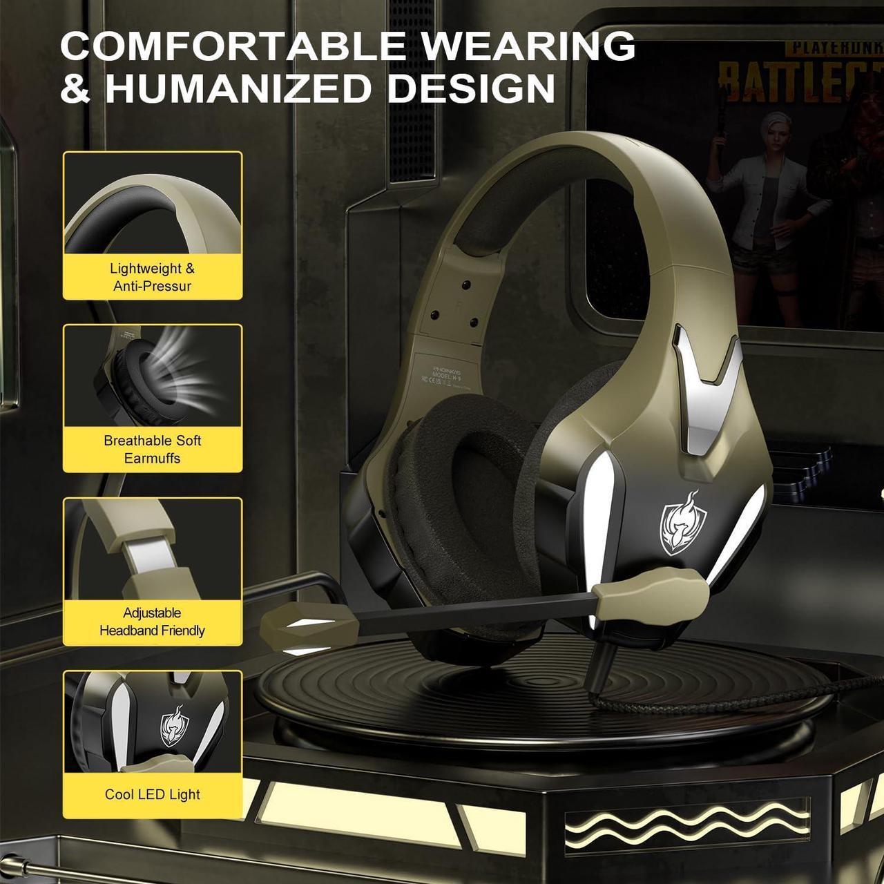 Alt view image 5 of 6 - PS4 Gaming Headset for PC, PS5, Xbox Headset with 7.1 Stereo Sound, Over Ear Gaming Headphones for Switch, Mobile PS4 with Noise Cancelling Mic, LED Light (Gold)