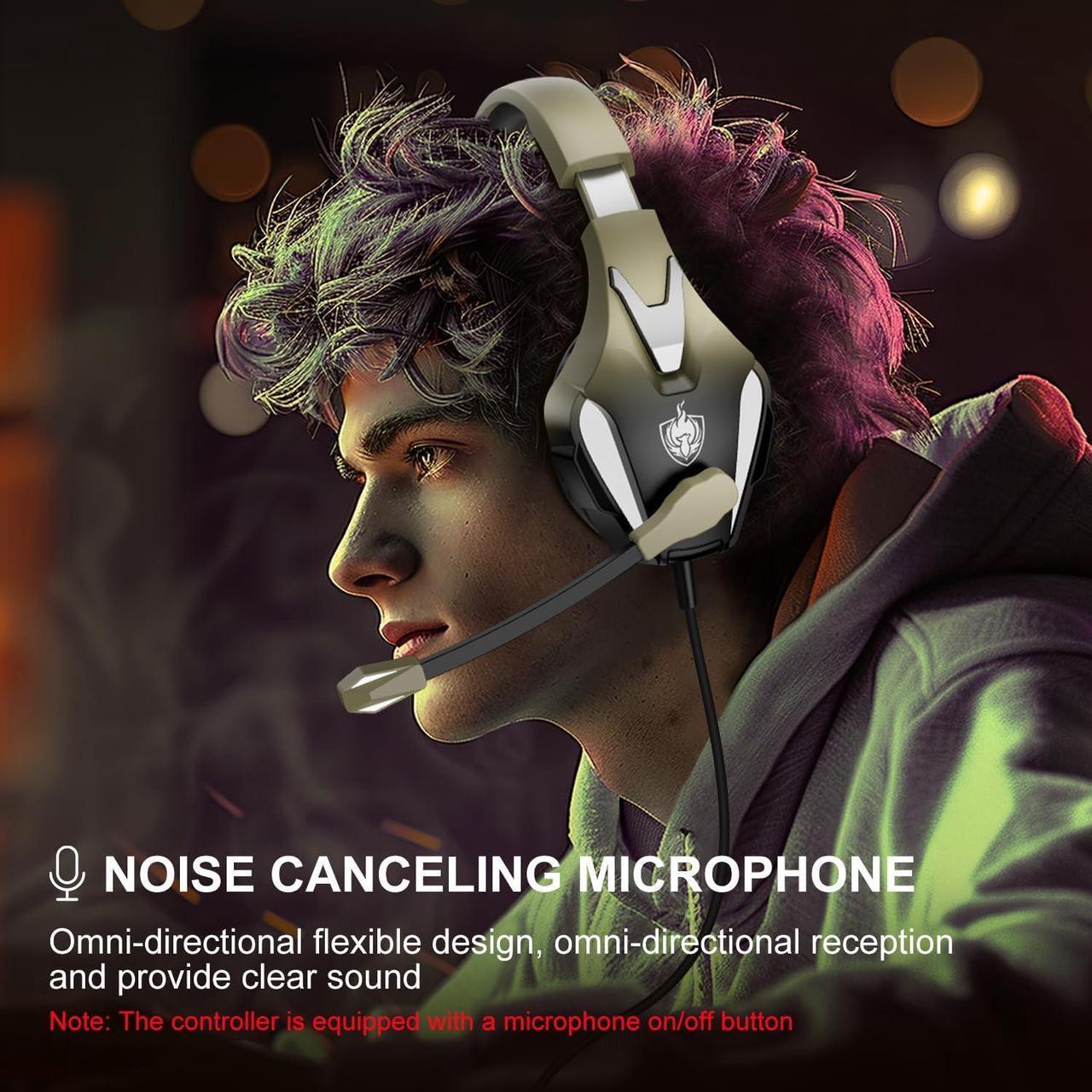 Alt view image 4 of 6 - PS4 Gaming Headset for PC, PS5, Xbox Headset with 7.1 Stereo Sound, Over Ear Gaming Headphones for Switch, Mobile PS4 with Noise Cancelling Mic, LED Light (Gold)