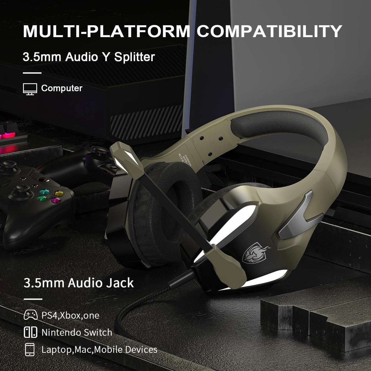 Alt view image 2 of 6 - PS4 Gaming Headset for PC, PS5, Xbox Headset with 7.1 Stereo Sound, Over Ear Gaming Headphones for Switch, Mobile PS4 with Noise Cancelling Mic, LED Light (Gold)
