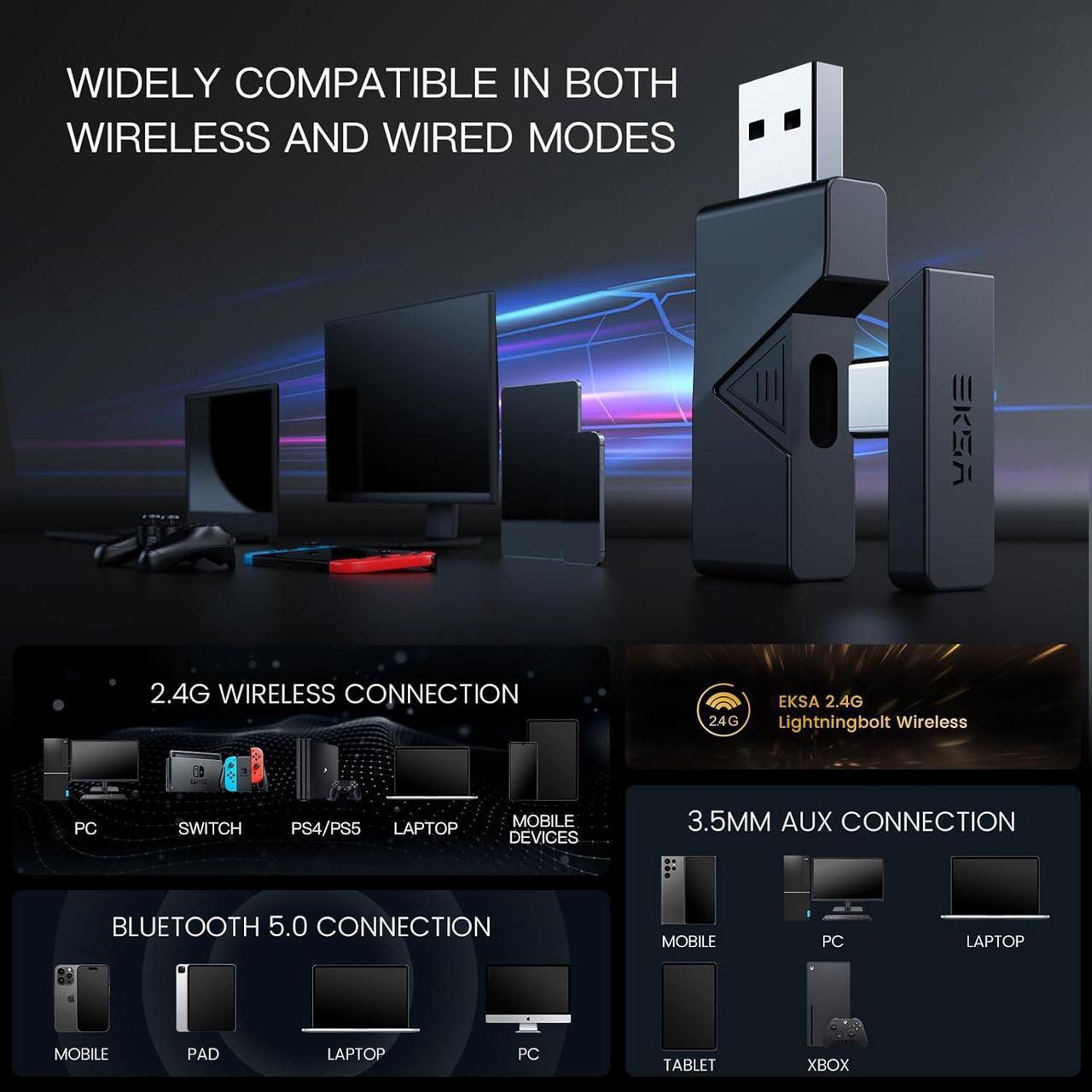 Alt view image 4 of 7 - USB Gaming Headset for PC - Computer Headset with Detachable Noise Cancelling Mic, 7.1 Surround Sound, 50MM Driver - Headphones with Microphone for PS4/PS5, Xbox One, Laptop, Office (Wireless)