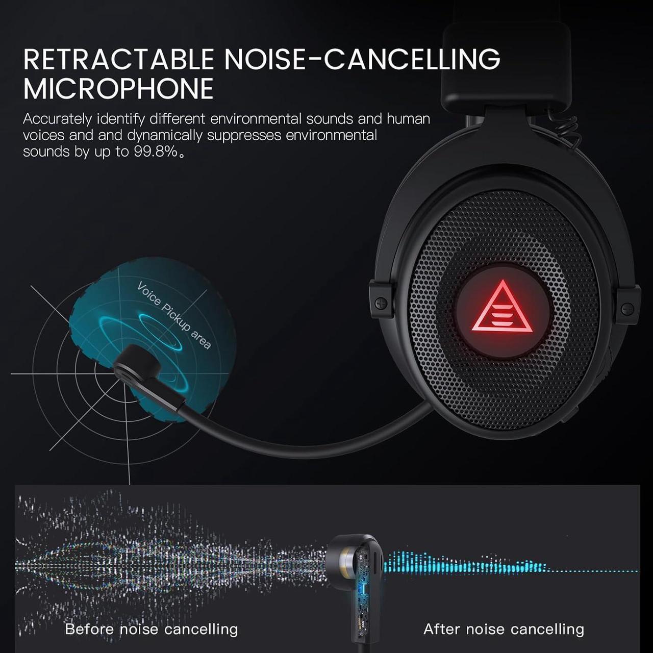 Alt view image 5 of 7 - USB Gaming Headset for PC - Computer Headset with Detachable Noise Cancelling Mic, 7.1 Surround Sound, 50MM Driver - Headphones with Microphone for PS4/PS5, Xbox One, Laptop, Office (Wireless)