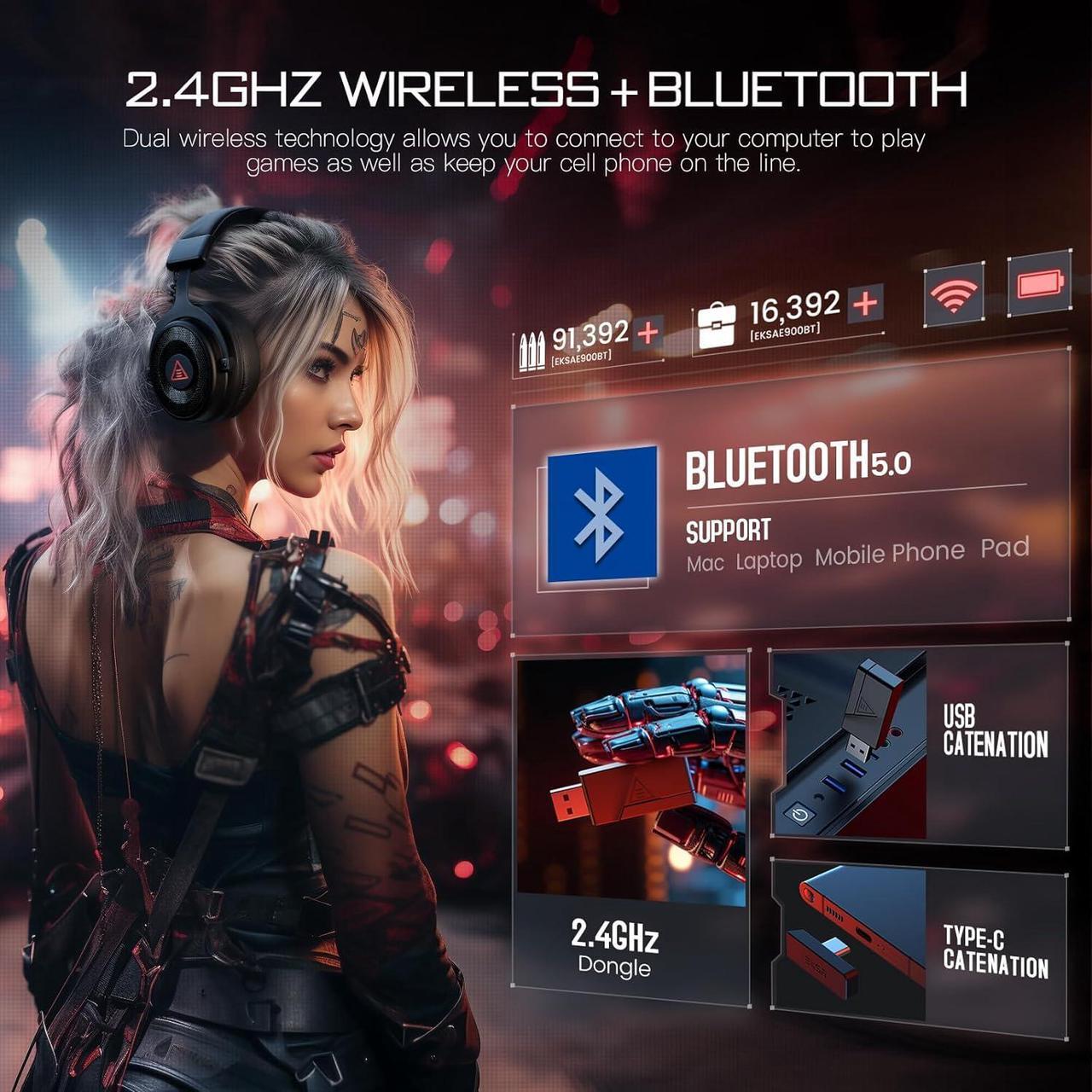Alt view image 2 of 7 - USB Gaming Headset for PC - Computer Headset with Detachable Noise Cancelling Mic, 7.1 Surround Sound, 50MM Driver - Headphones with Microphone for PS4/PS5, Xbox One, Laptop, Office (Wireless)