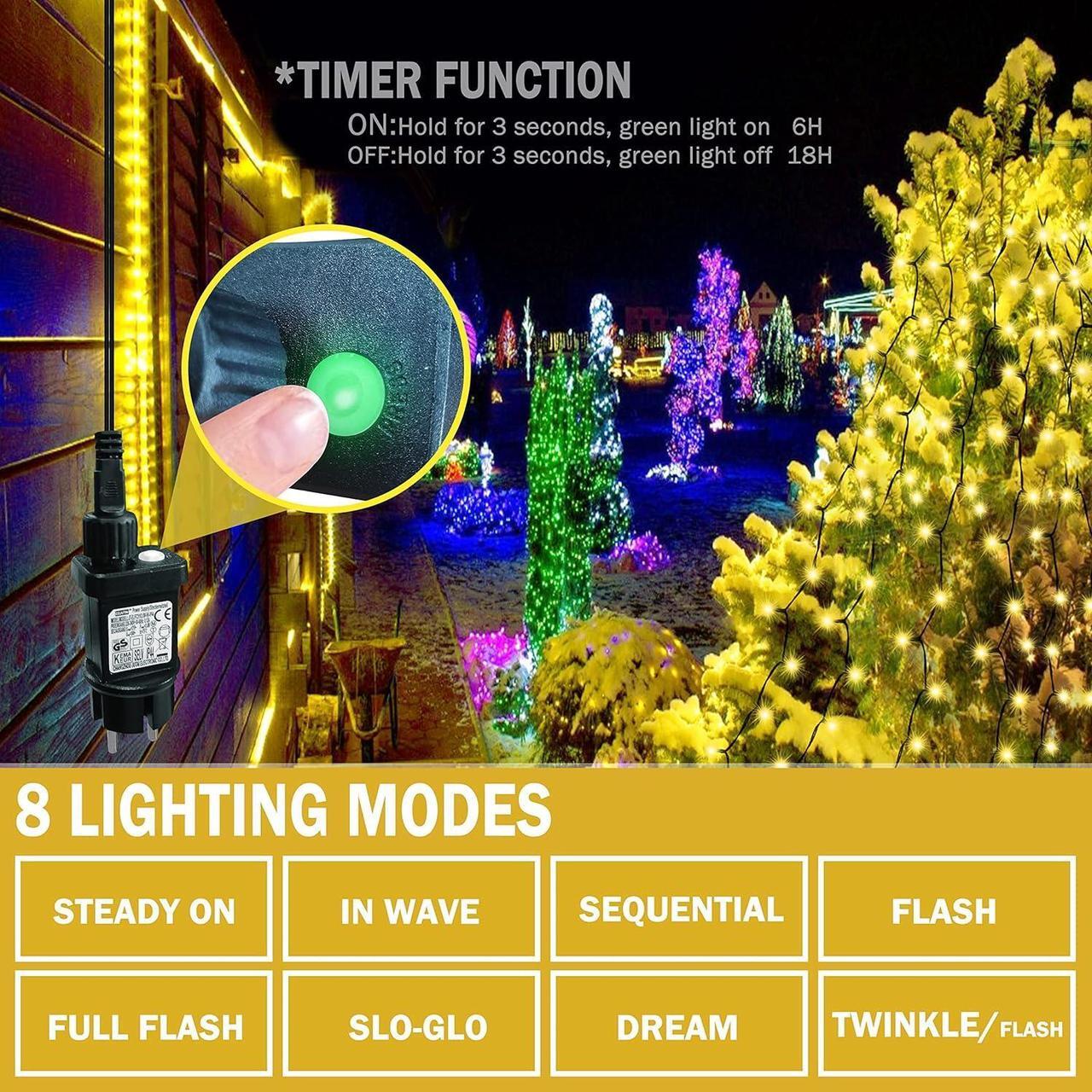 Alt view image 3 of 7 - Christmas Tree Lights with Ring 16 Strings 400 LEDs, Xmas String Lights with Timer 6.6FT Easy to Install, Christmas Curtain Fairy Tree Light 8 Mode for Xmas Fir Pine Party Decoration Warm White