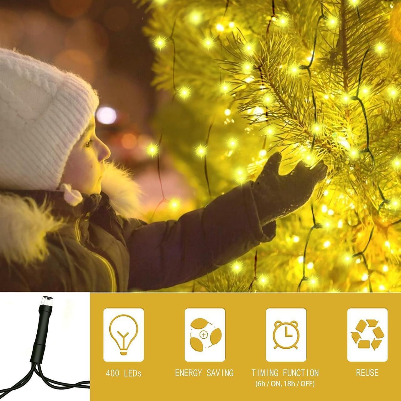 Alt view image 6 of 7 - Christmas Tree Lights with Ring 16 Strings 400 LEDs, Xmas String Lights with Timer 6.6FT Easy to Install, Christmas Curtain Fairy Tree Light 8 Mode for Xmas Fir Pine Party Decoration Warm White