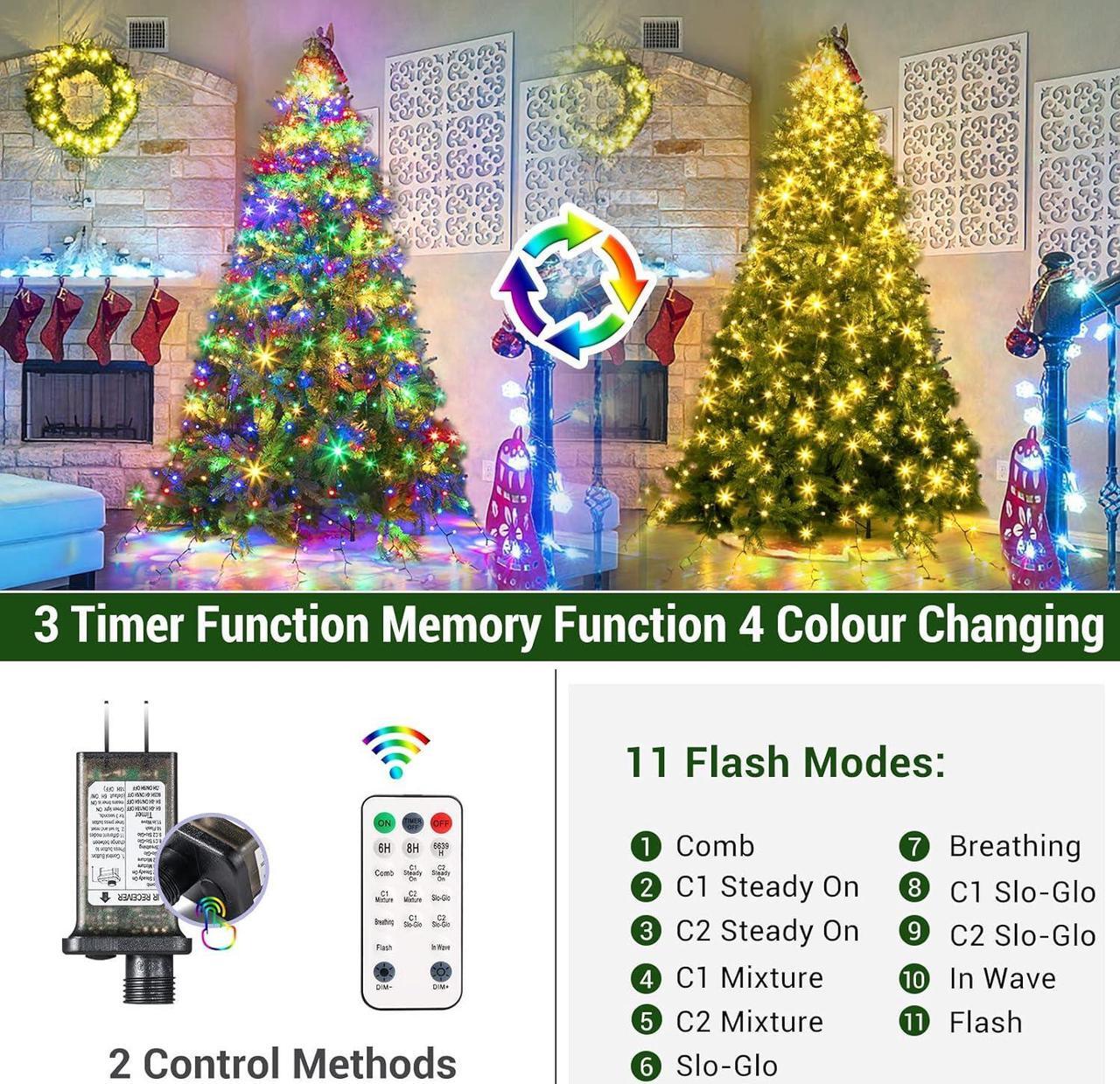 Alt view image 3 of 7 - Christmas Tree Lights Color Changing, 11 Modes Christmas Light Outdoor with Remote Control, 400 Diamond LED 6.6FTx10 Waterproof Xmas Tree Lights with Timer & Memory Function for Indoor
