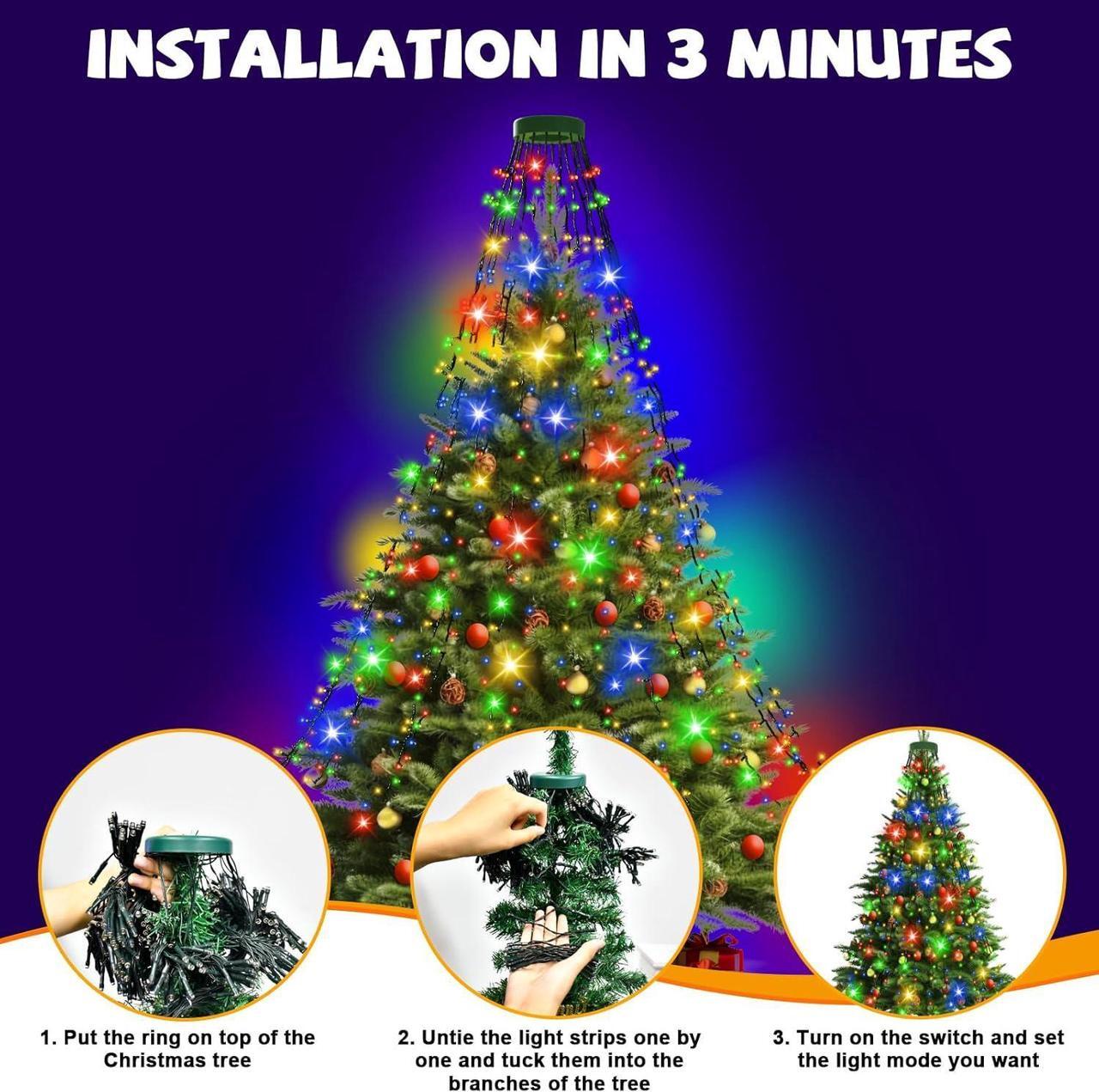 Alt view image 2 of 6 - 400 LED Christmas Tree Lights 8 Modes Christmas String Lights for Tree with Timer 6.6FT x 16 Lines Waterproof Christmas Decorations Outdoor/Indoor with Memory Function, Multicolor