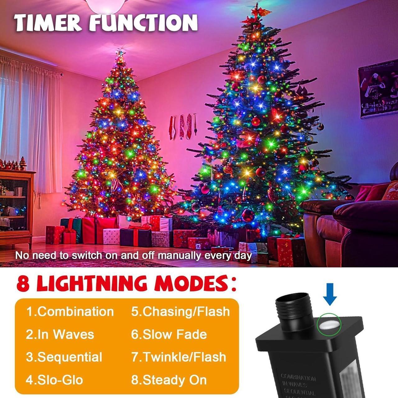Alt view image 3 of 6 - 400 LED Christmas Tree Lights 8 Modes Christmas String Lights for Tree with Timer 6.6FT x 16 Lines Waterproof Christmas Decorations Outdoor/Indoor with Memory Function, Multicolor