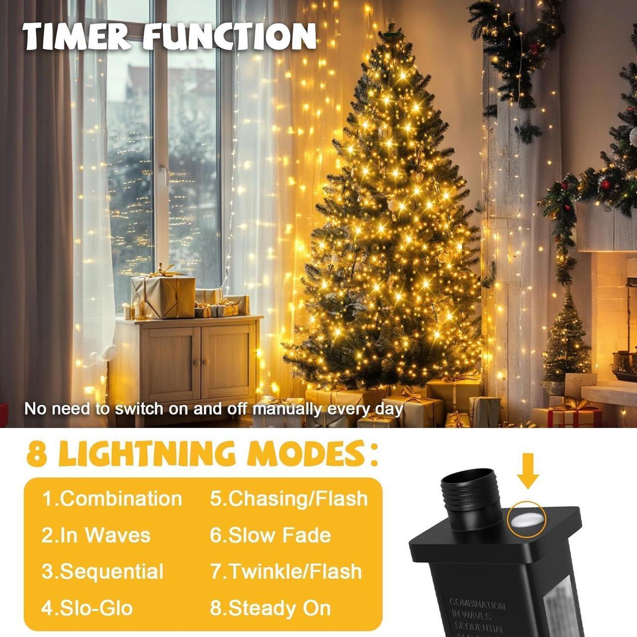 Alt view image 3 of 6 - 400 LED Christmas Tree Lights 8 Modes Christmas String Lights for Tree with Timer 6.6FT x 16 Lines Lights String Waterproof Christmas Decorations Outdoor/Indoor with Memory Function, Warm White