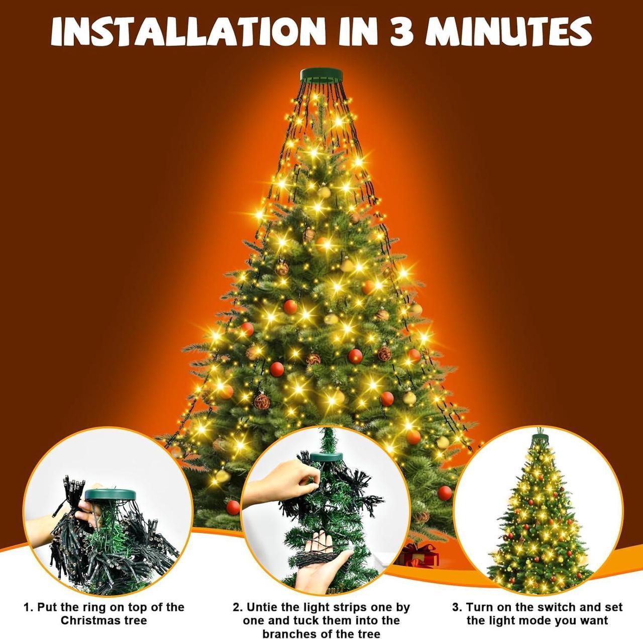 Alt view image 2 of 6 - 400 LED Christmas Tree Lights 8 Modes Christmas String Lights for Tree with Timer 6.6FT x 16 Lines Lights String Waterproof Christmas Decorations Outdoor/Indoor with Memory Function, Warm White