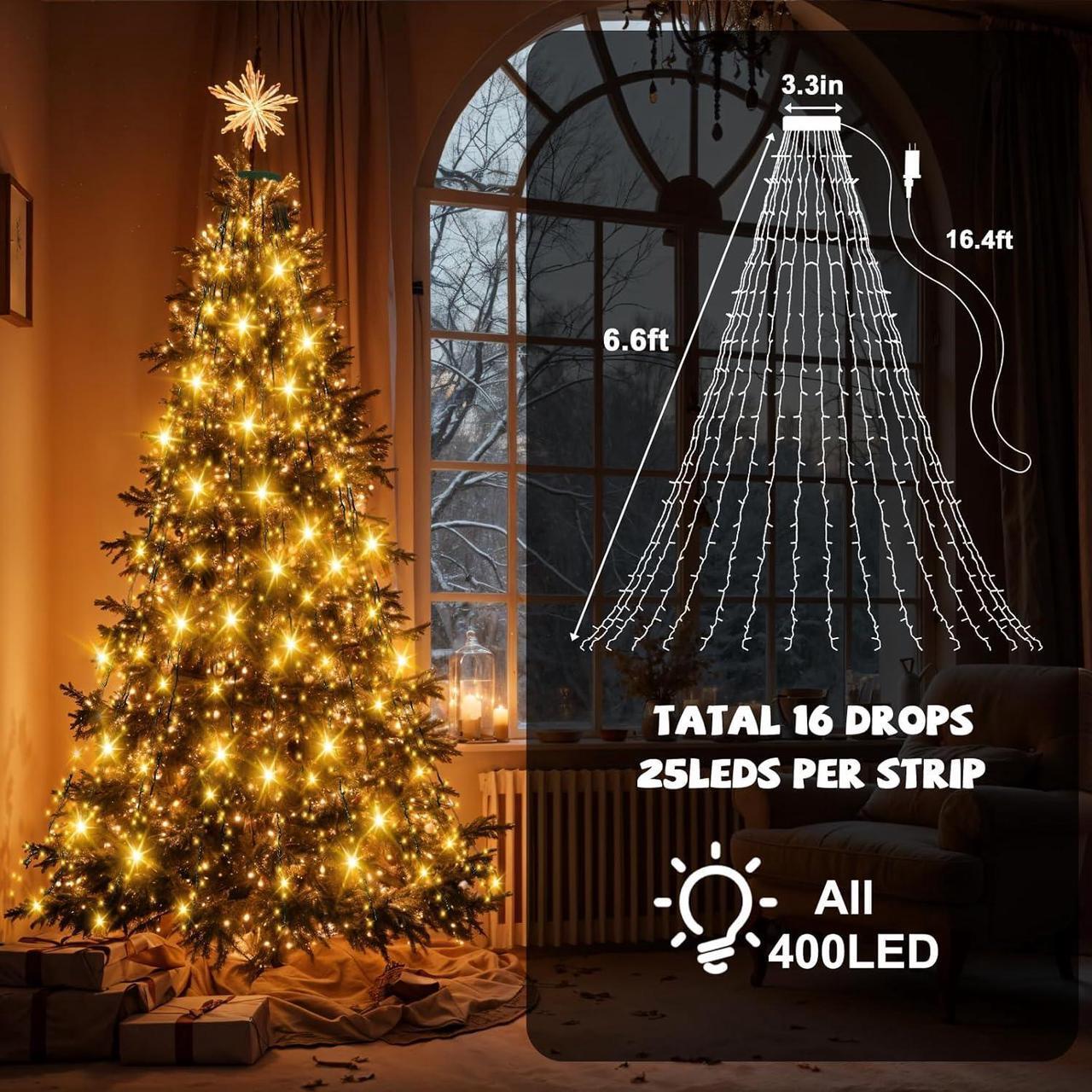 Alt view image 6 of 6 - 400 LED Christmas Tree Lights 8 Modes Christmas String Lights for Tree with Timer 6.6FT x 16 Lines Lights String Waterproof Christmas Decorations Outdoor/Indoor with Memory Function, Warm White