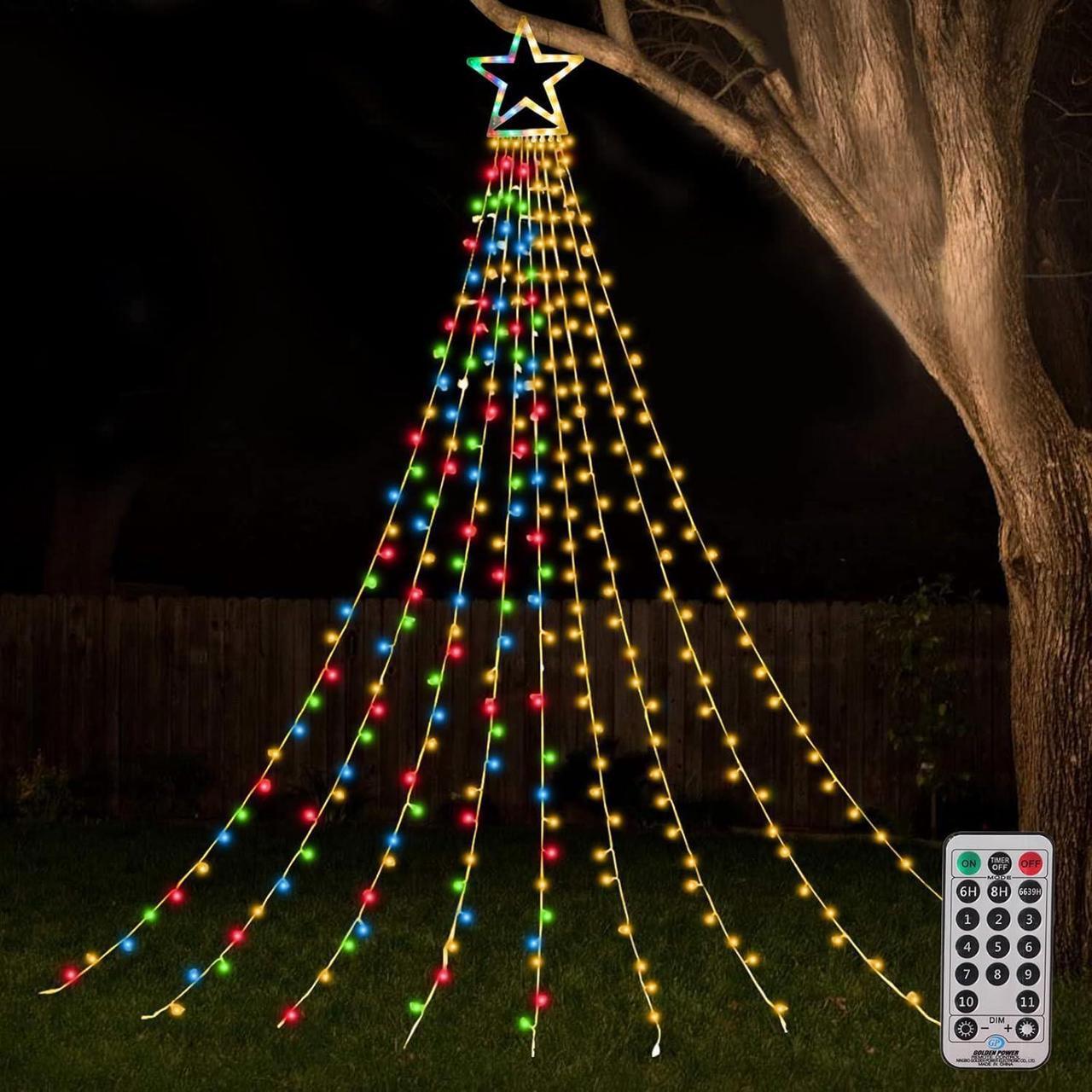 Main image of Christmas Decorations Outdoor Star Lights,11Ft Christmas Tree Toppers Lights with Remote,11 Lighting Modes Waterfall Christmas String Lights for Christmas,Halloween (Color Changing)