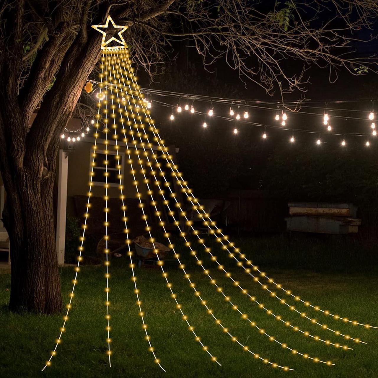 Alt view image 2 of 7 - Christmas Decorations Outdoor Star Lights,11Ft Christmas Tree Toppers Lights with Remote,11 Lighting Modes Waterfall Christmas String Lights for Christmas,Halloween (Color Changing)