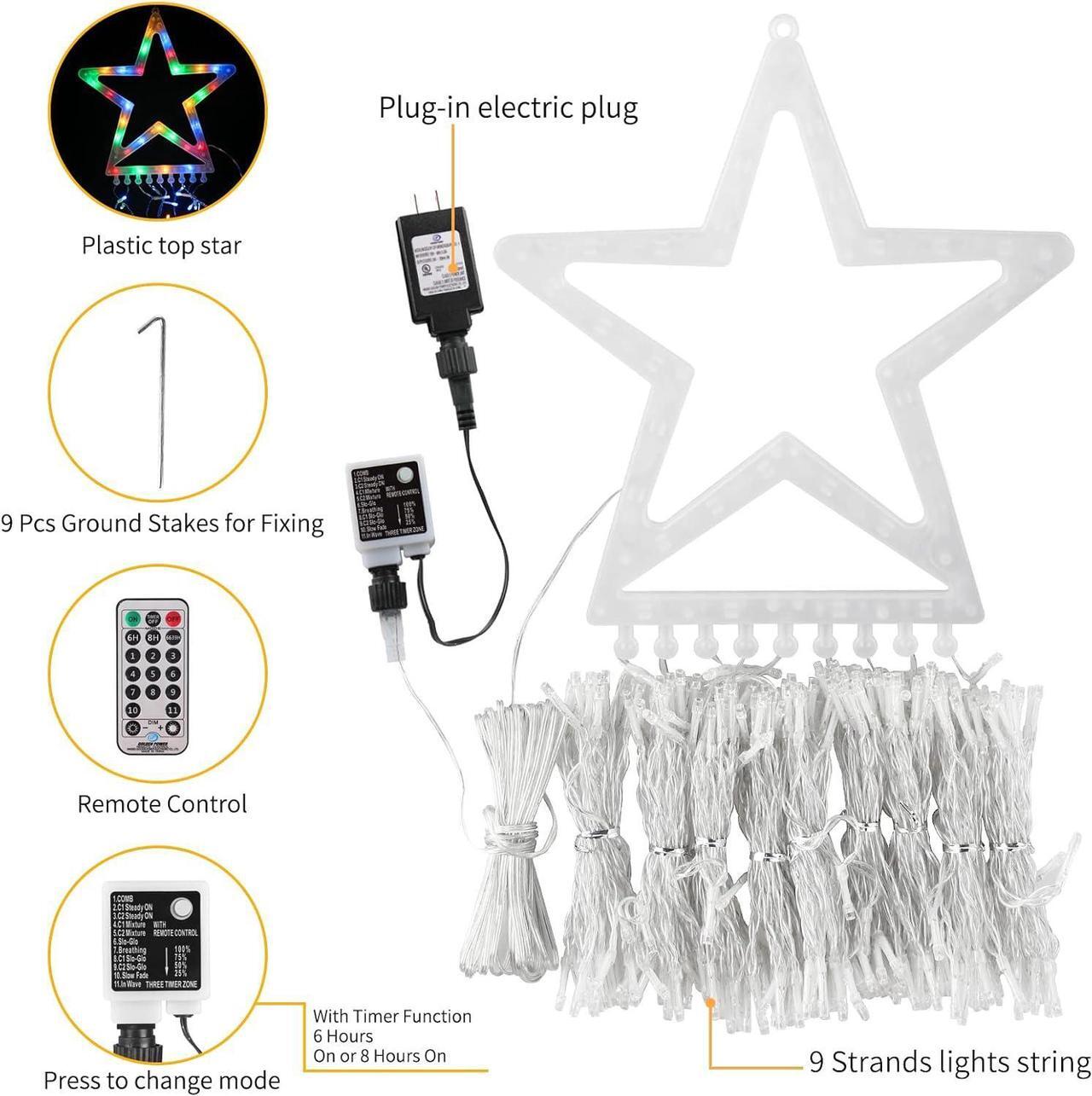 Alt view image 7 of 7 - Christmas Decorations Outdoor Star Lights,11Ft Christmas Tree Toppers Lights with Remote,11 Lighting Modes Waterfall Christmas String Lights for Christmas,Halloween (Color Changing)