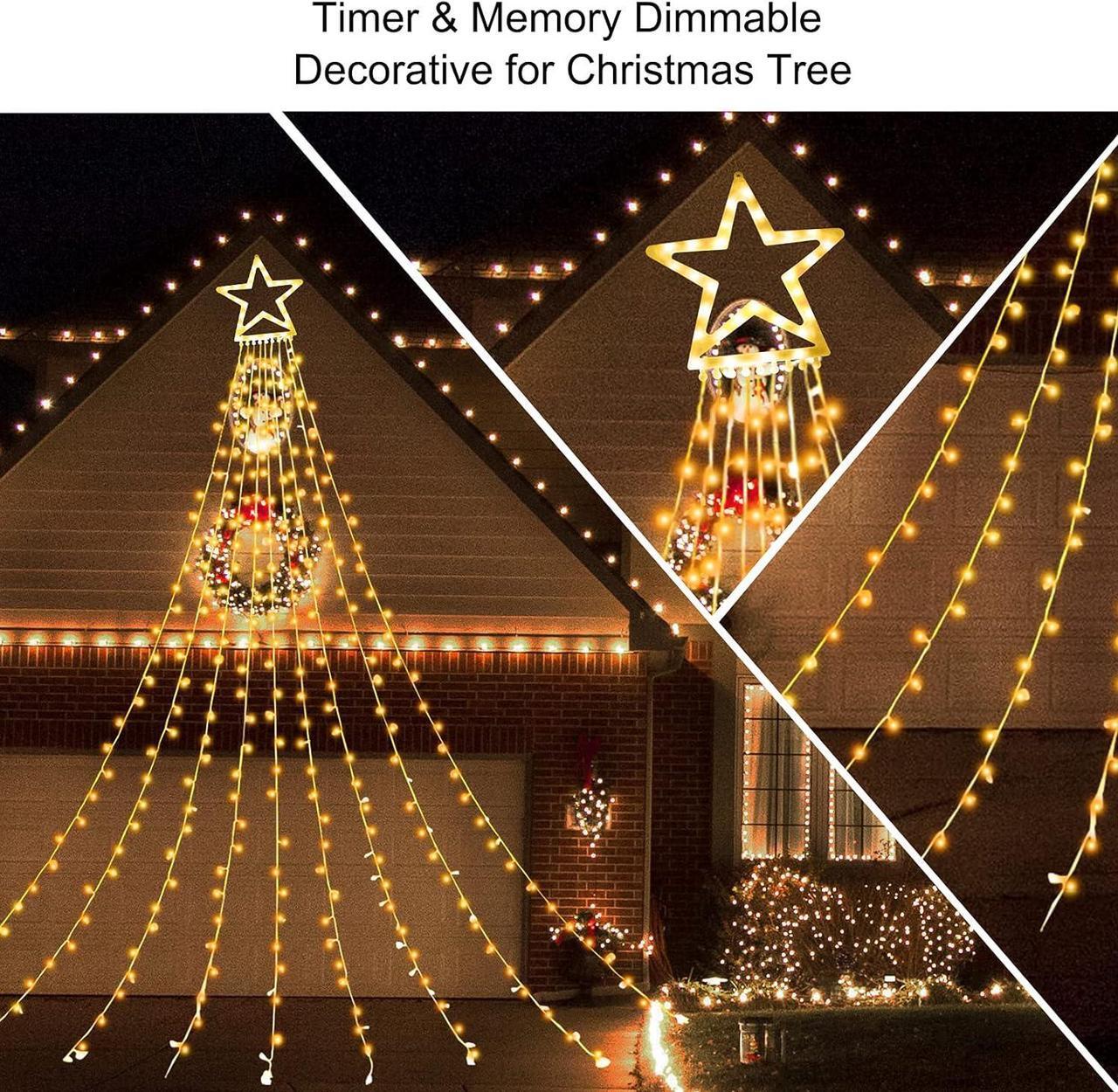 Alt view image 5 of 7 - Christmas Decorations Outdoor Star Lights,11Ft Christmas Tree Toppers Lights with Remote,11 Lighting Modes Waterfall Christmas String Lights for Christmas,Halloween (Color Changing)