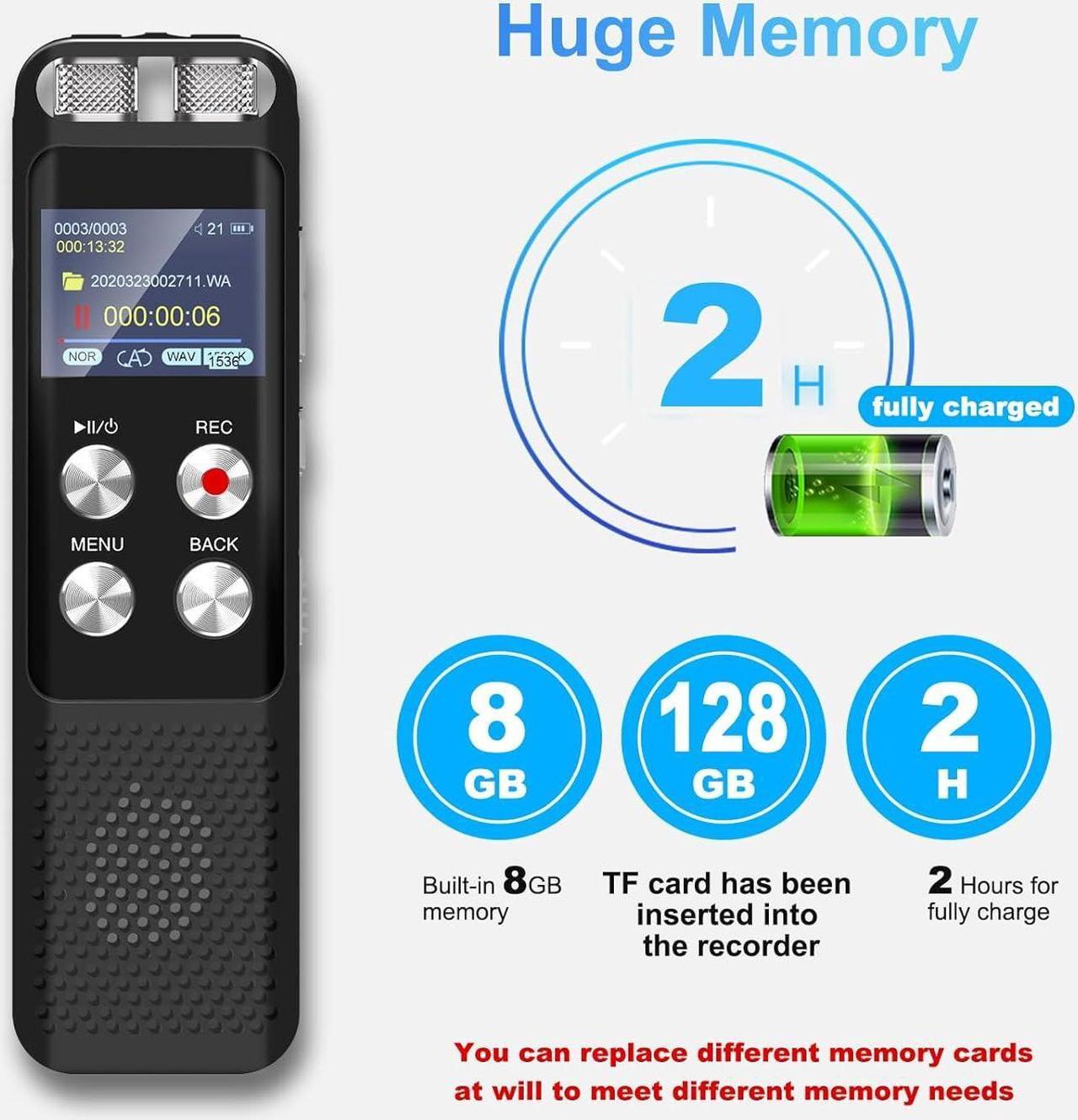 Alt view image 2 of 7 - 136GB Digital Voice Recorder: Voice Activated Recorders with Playback, Audio Recording Device for Lectures Meetings, Dictaphone Sound Portable Tape Recorder with Password | USB