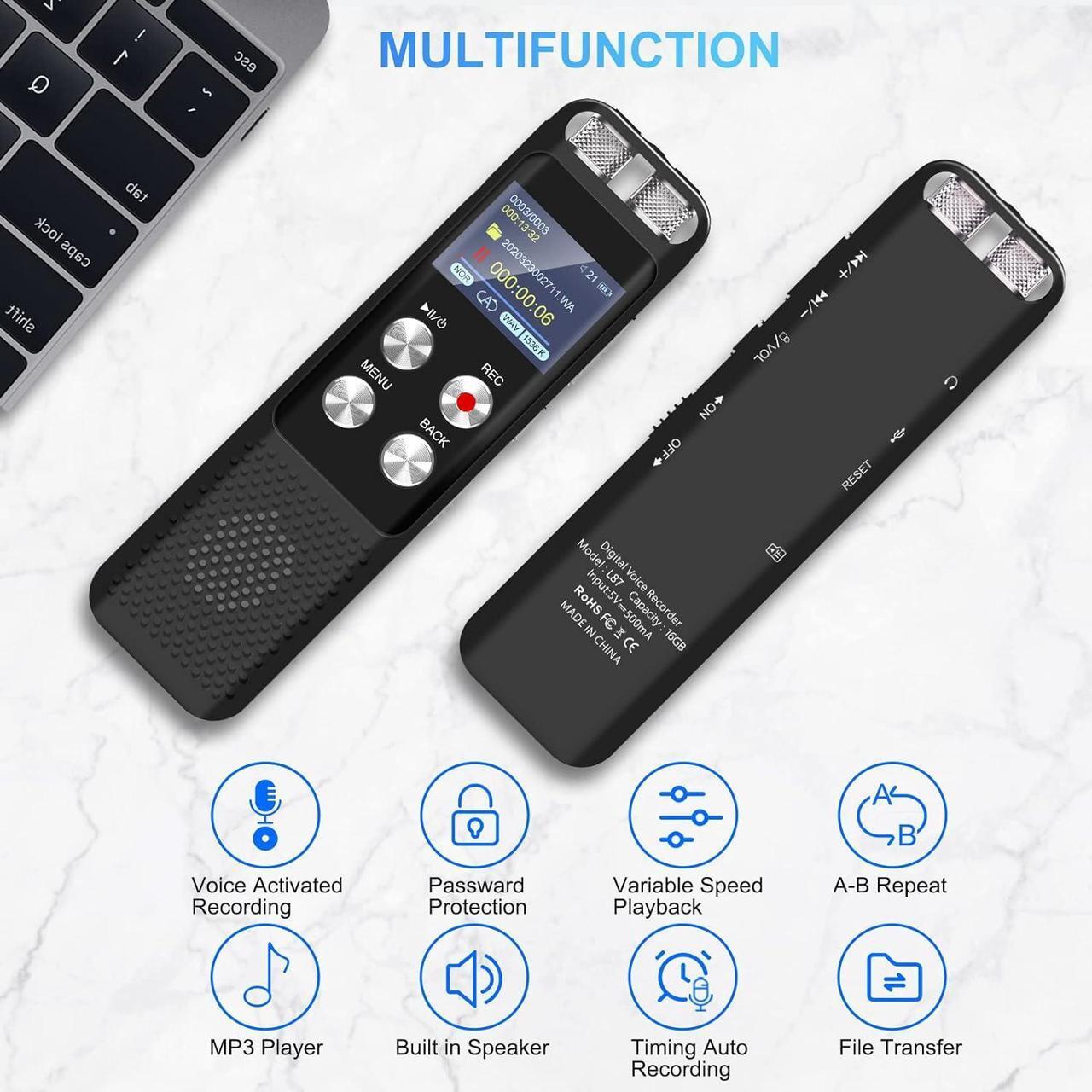Alt view image 6 of 7 - 136GB Digital Voice Recorder: Voice Activated Recorders with Playback, Audio Recording Device for Lectures Meetings, Dictaphone Sound Portable Tape Recorder with Password | USB
