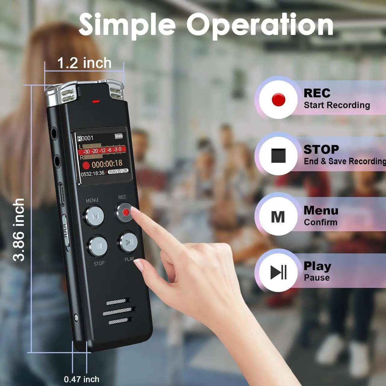 Alt view image 5 of 7 - 128GB Digital Voice Recorder with Playback: Voice Activated Recorder for Lectures Meetings Interviews -  Dictaphone Recording Device Tape Recorder Portable Mini, Audio Recorder with USB, MP3