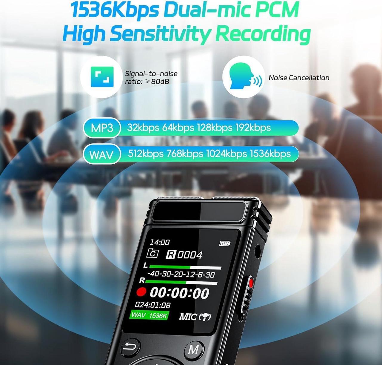 Alt view image 5 of 7 - 136GB Digital Voice Recorder One Click, Voice Recorder with Playback HD Recording Easy Control, Large Screen 7000 Hours Sound Audio Recorder Recording Tape for Lectures Meeting MP3 Player