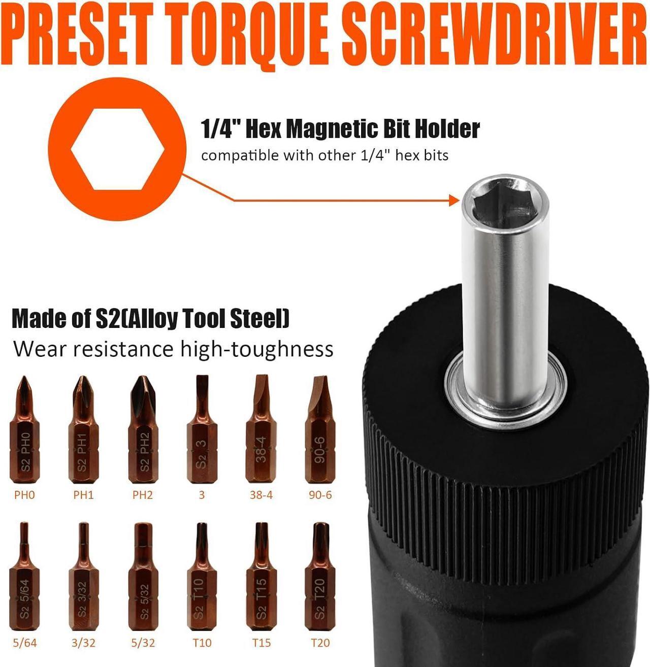 Alt view image 2 of 7 - 13Pcs Preset Torque Screwdriver with S2 Bits, 1/4 Drive Torque Wrench Screwdriver Set for Maintenance, Tools, Bike Repairing and Mounting, Inch Pound Torque Range 10-70 In-lb