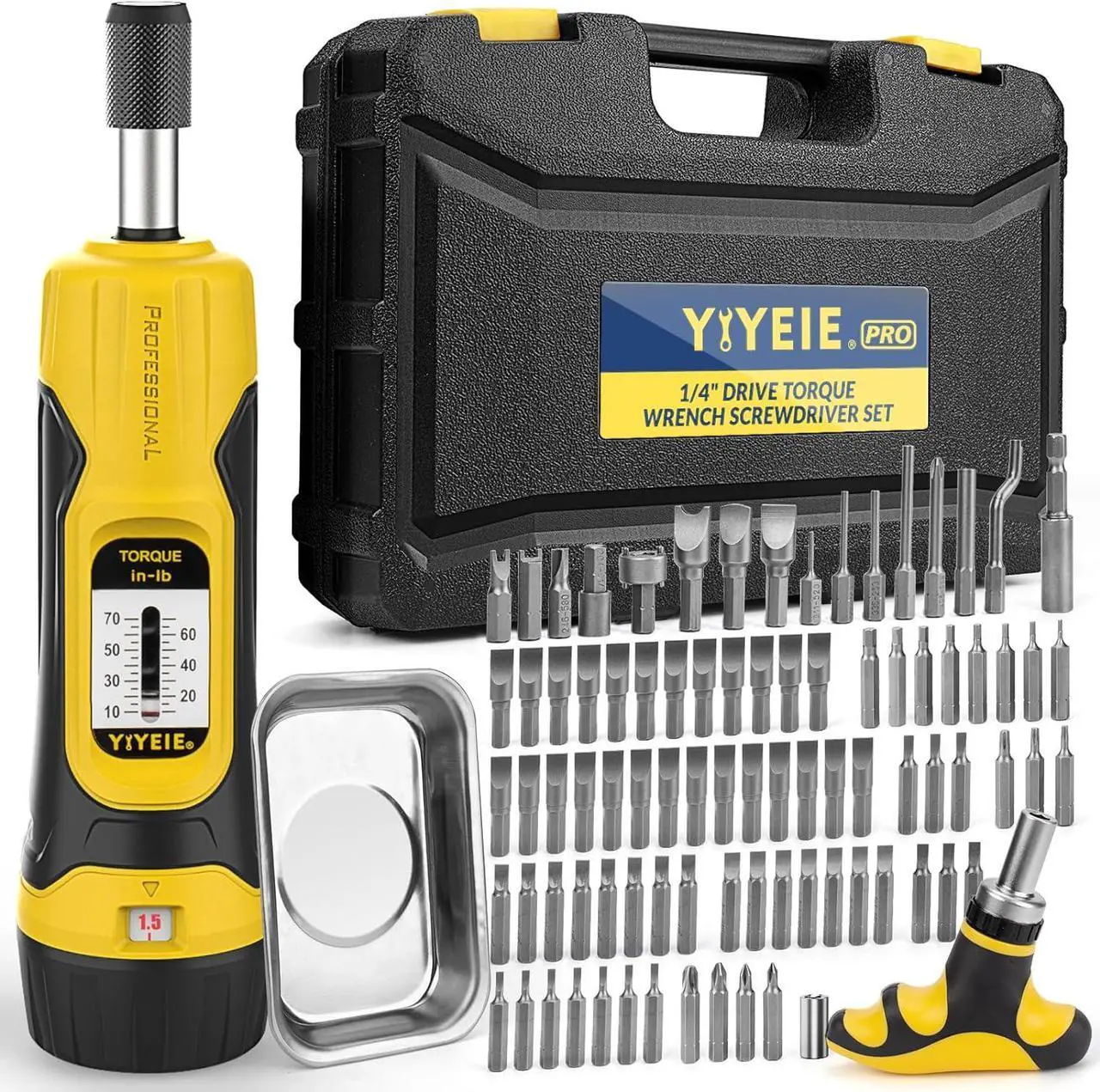 Main image of 90Pcs Master Torque Screwdriver Set, 10-70 IN.LB, Inch Pound Torque Screw Driver with S2 Bits, Includes Flat, Hex, Torx, and Phillips Bits, T-BAR Ratchet Wrench, All in One Torque Tool Kit