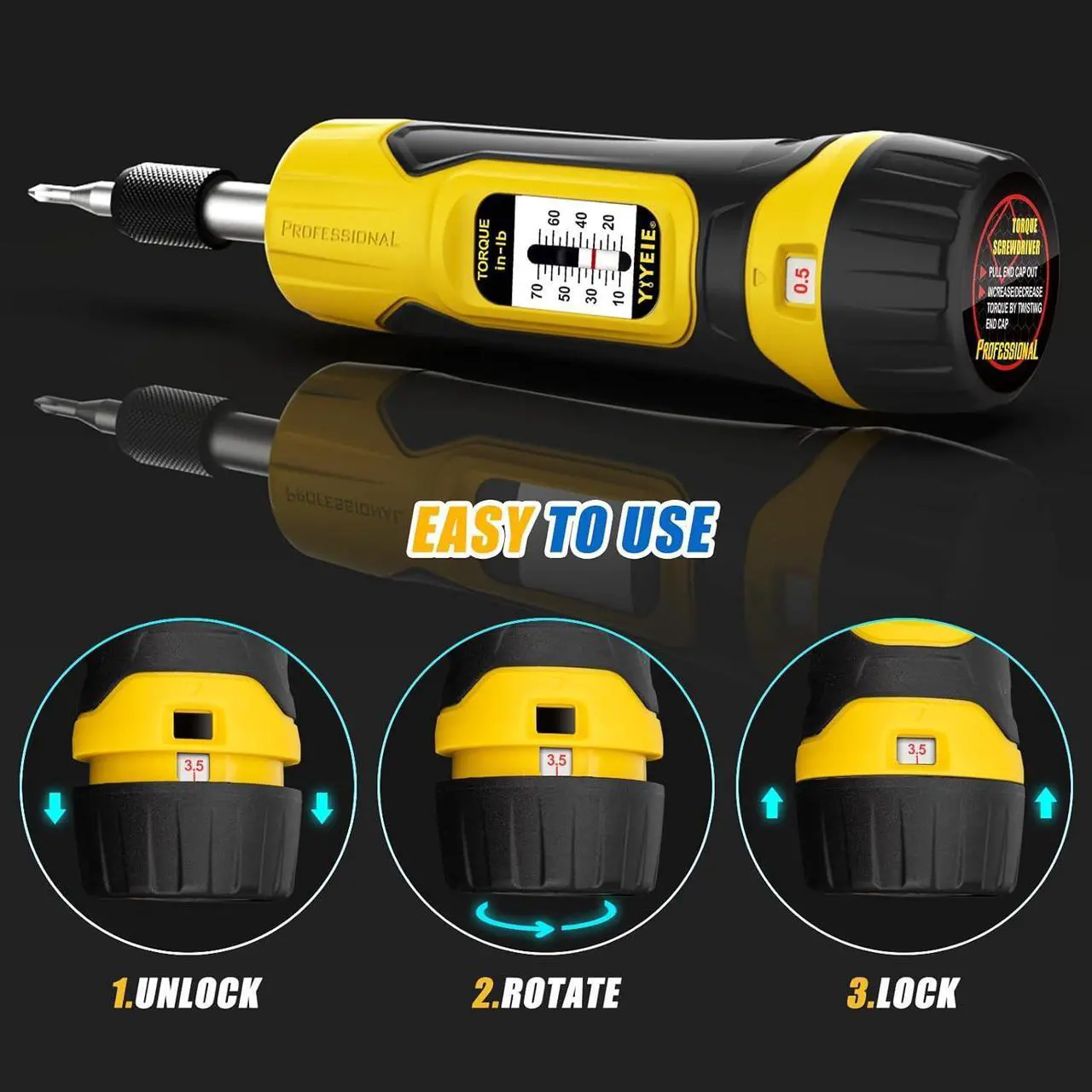 Alt view image 6 of 7 - 90Pcs Master Torque Screwdriver Set, 10-70 IN.LB, Inch Pound Torque Screw Driver with S2 Bits, Includes Flat, Hex, Torx, and Phillips Bits, T-BAR Ratchet Wrench, All in One Torque Tool Kit