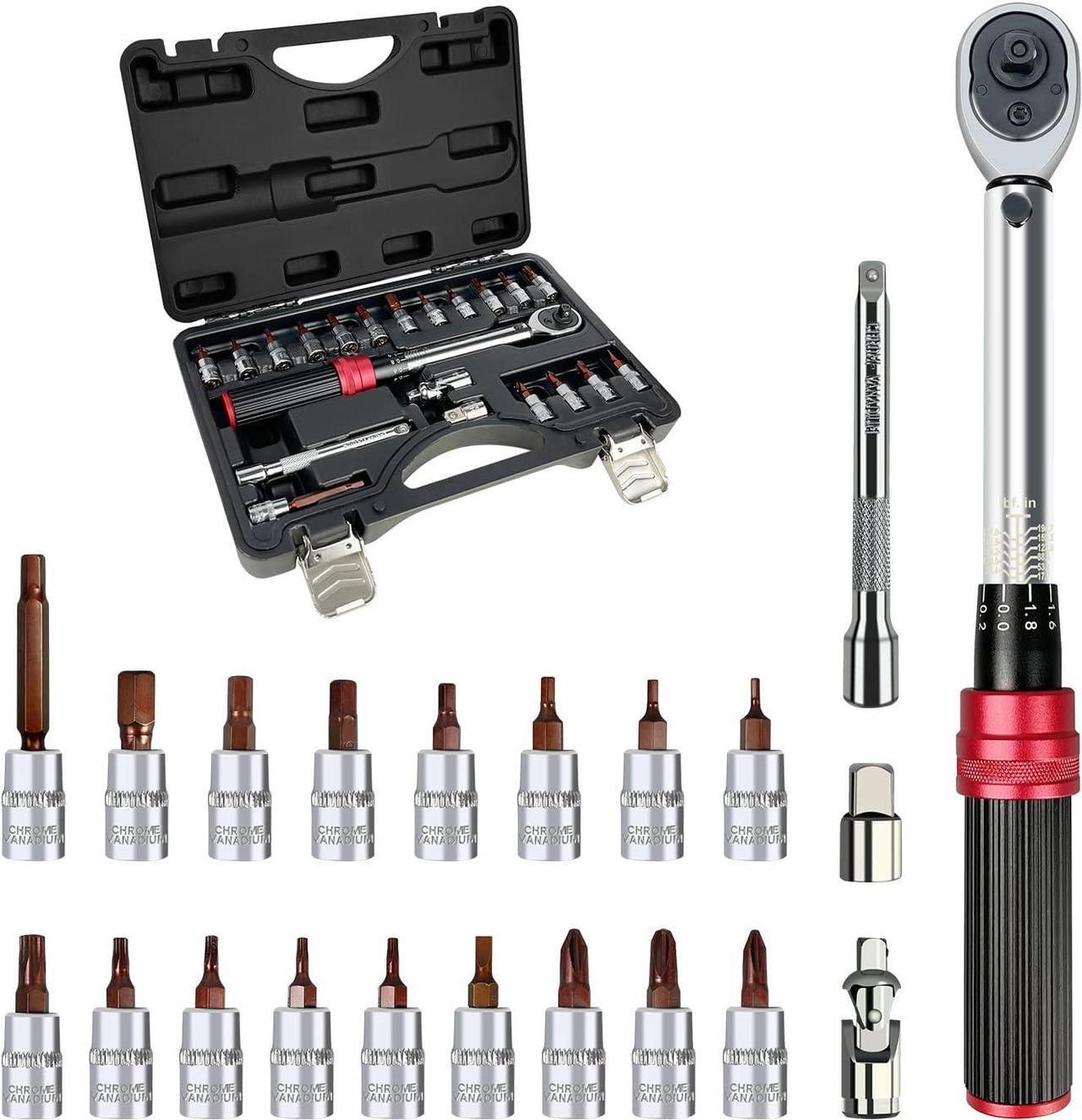 Main image of 22PCS Bike Torque Wrench Set,1/4inch Drive Click Torque Screwdriver,17.7-194.7IN.LB/ 2-22NM,Bicycle Tool Kit With Allen Wrench,Torx Bit Set and Dual-Direction Reversible Ratcheting Wrench Set
