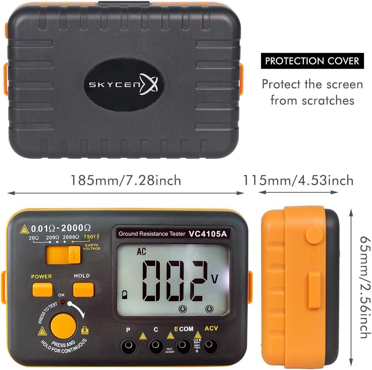 Alt view image 5 of 7 - VC4105A Earth Resistance Tester Digital Grounding Resistance Meter 20/200/2000 Ground Resistance 750V AC Voltage Measure Backlight LCD Display Data Hold