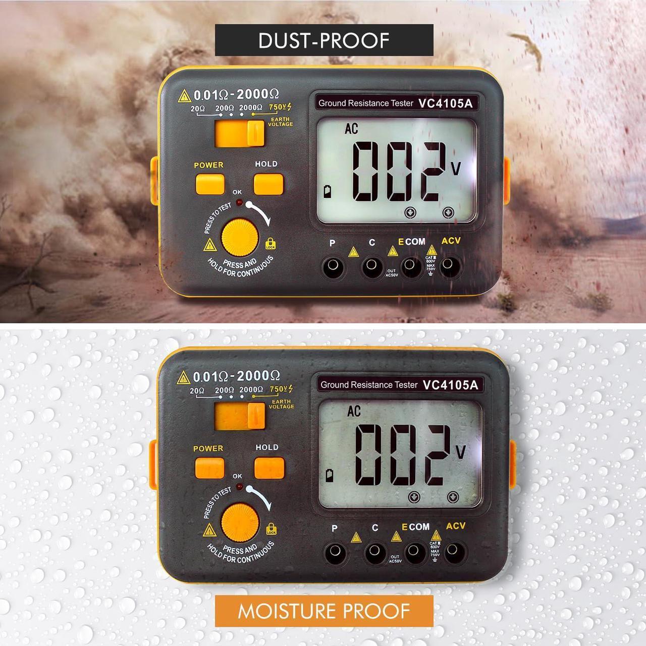 Alt view image 6 of 7 - VC4105A Earth Resistance Tester Digital Grounding Resistance Meter 20/200/2000 Ground Resistance 750V AC Voltage Measure Backlight LCD Display Data Hold