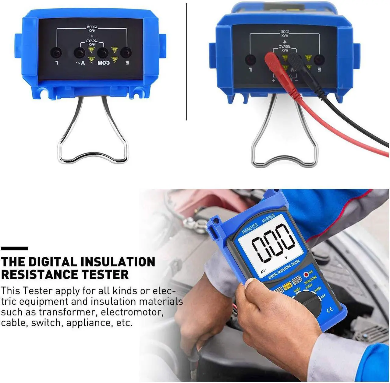 Alt view image 6 of 7 - Digital Insulation Resistance Tester, Megohmmeter 200G Meg Ohmmeter, 500V/1000V/2500V/5kV Test Voltage, Auto Ranging Mega Ohm Meter AC Voltmeter AI-6688B with Over-Range Indicator