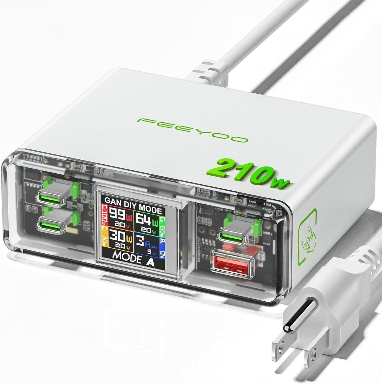 Main image of USB C Charger, 210W GAN Fast Laptop Charging Block with Display PD 100W USB-C can Serve as MacBook Pro/Air,iPhone pro max,iPad,Pixel,Samsung Galaxy,etc Charging Station