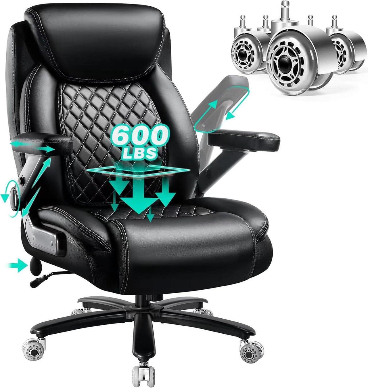 Main image of 600LBS Large Heavy Duty Office Chair with 5D Flip Arms, Big and Tall Office Chair with Pocket Spring Cushion, Extra Wide Office Chair with Adjustable Lumbar Support,Dual Rubber Wheel