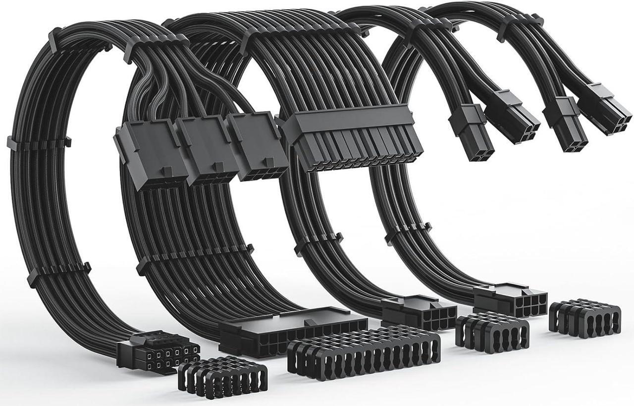 Main image of 12VHPWR Cable Extension Kit, 16AWG Pcie 5.0 PSU Cable Extension Kit Soft Braided Power Supply Cable Extension, 24pin ATX /4+4pin EPS /12+4pin, 30CM Length