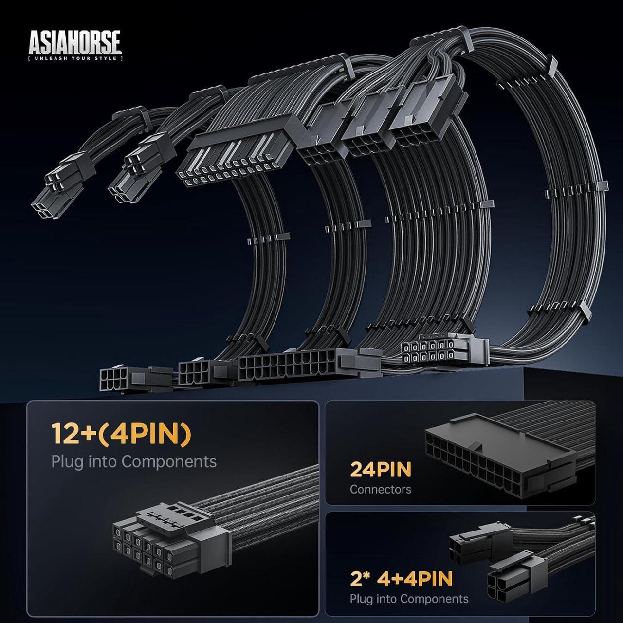 Alt view image 2 of 6 - 12VHPWR Cable Extension Kit, 16AWG Pcie 5.0 PSU Cable Extension Kit Soft Braided Power Supply Cable Extension, 24pin ATX /4+4pin EPS /12+4pin, 30CM Length