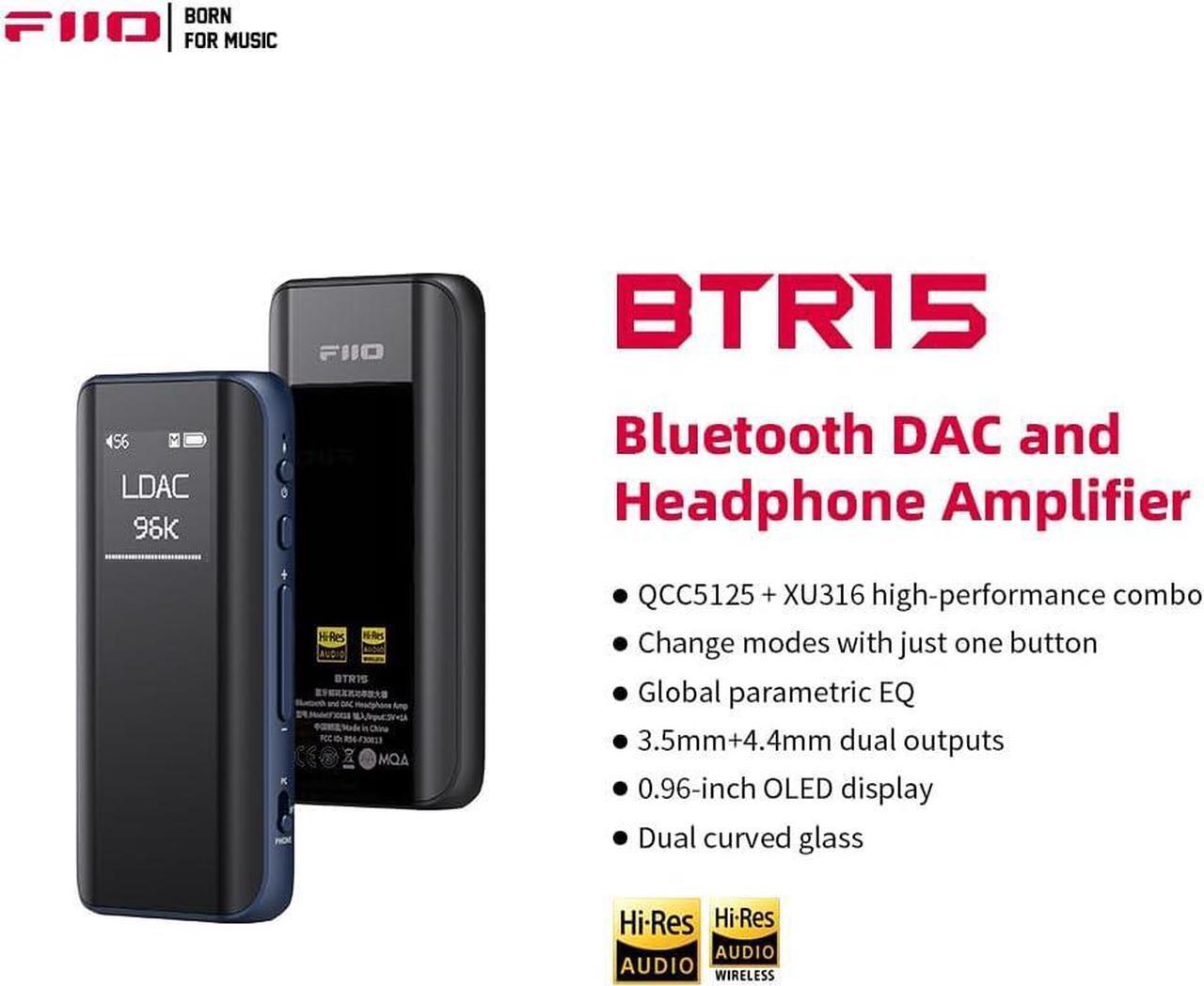 Alt view image 2 of 7 - FiiO BTR15 Headphone Amps Bluetooth 5.1 Receiver High Resolution 384K/32Bit Native DSD256 USB DAC Supports LDAC/aptX HD/MQA for Smartphones/PC/Car/Home Audio (Black)
