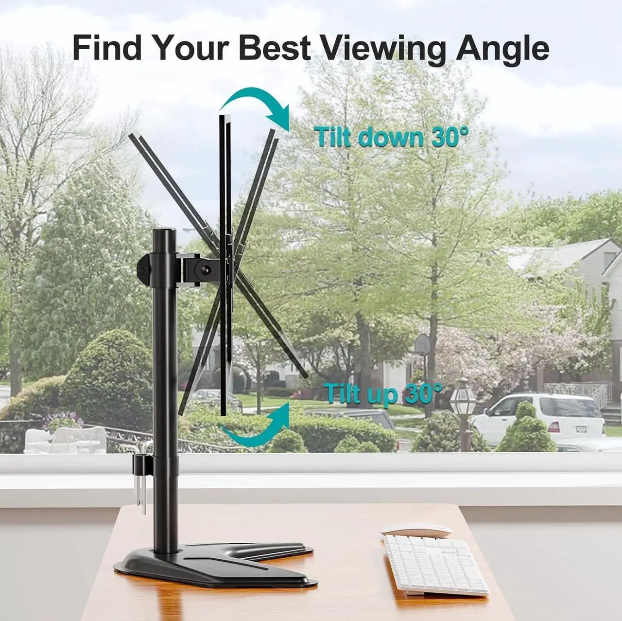 Alt view image 4 of 7 - Single Monitor Stands Fits 13-32 inch/17.6 lbs Screen, Free-Standing Computer Monitor Mount, Monitor Desk Stand with Adjustable Height/Tilt/Swivel/Rotation, VESA Monitor Stand 75x75 100x100