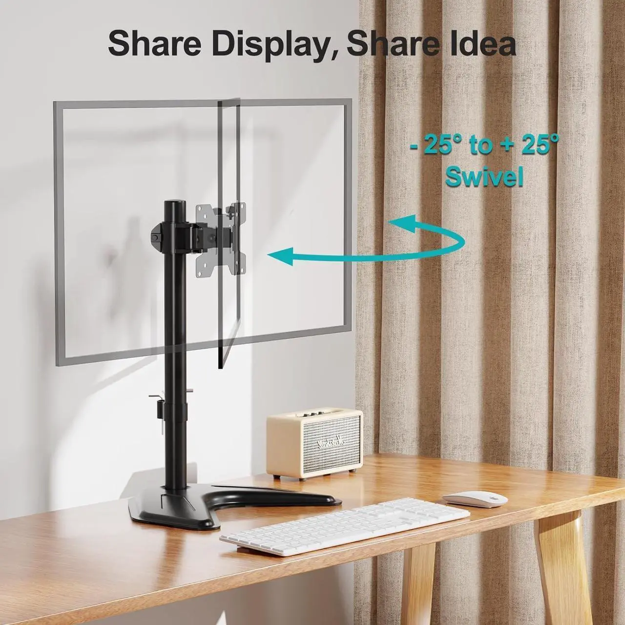 Alt view image 5 of 7 - Single Monitor Stands Fits 13-32 inch/17.6 lbs Screen, Free-Standing Computer Monitor Mount, Monitor Desk Stand with Adjustable Height/Tilt/Swivel/Rotation, VESA Monitor Stand 75x75 100x100