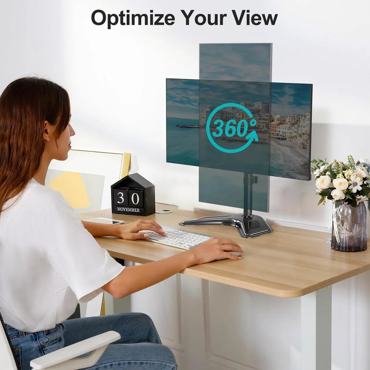 Alt view image 6 of 7 - Single Monitor Stands Fits 13-32 inch/17.6 lbs Screen, Free-Standing Computer Monitor Mount, Monitor Desk Stand with Adjustable Height/Tilt/Swivel/Rotation, VESA Monitor Stand 75x75 100x100