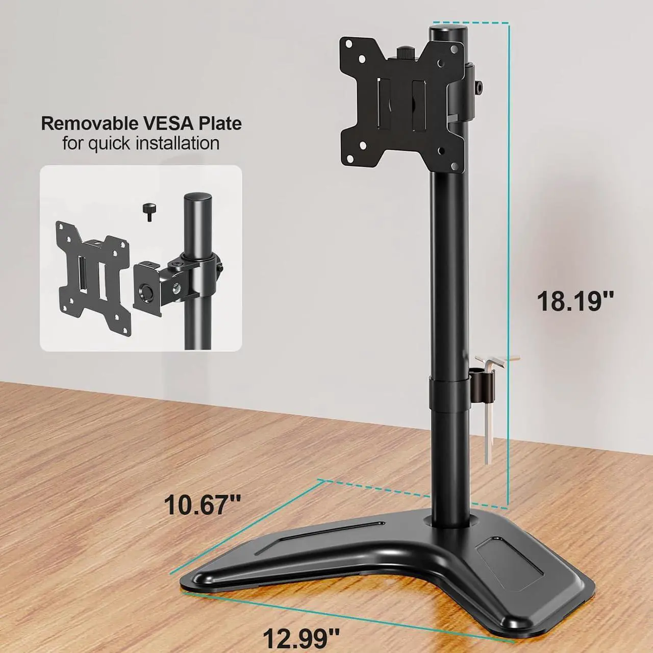 Alt view image 7 of 7 - Single Monitor Stands Fits 13-32 inch/17.6 lbs Screen, Free-Standing Computer Monitor Mount, Monitor Desk Stand with Adjustable Height/Tilt/Swivel/Rotation, VESA Monitor Stand 75x75 100x100