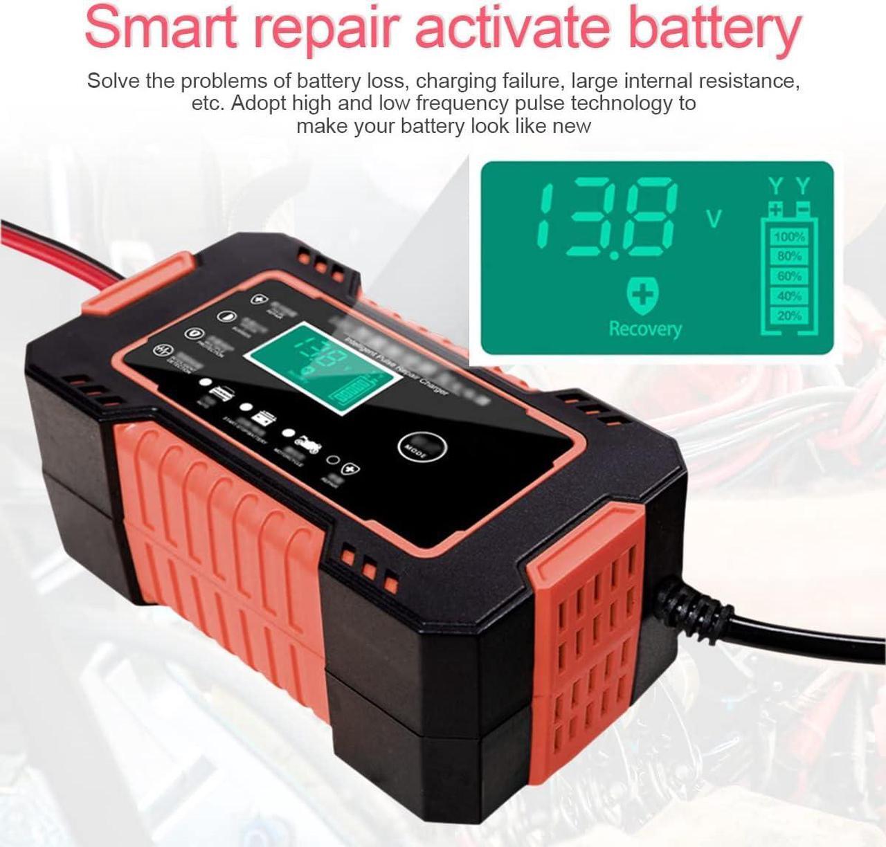 Alt view image 3 of 7 - Car Battery Charger, 12V-6A Automatic Battery Charger/Maintainer Smart Fully Trickle Charger for Cars, Motorcycles, SUVs, Engineering Vehicles, AGM/Gel Lead Acid Battery