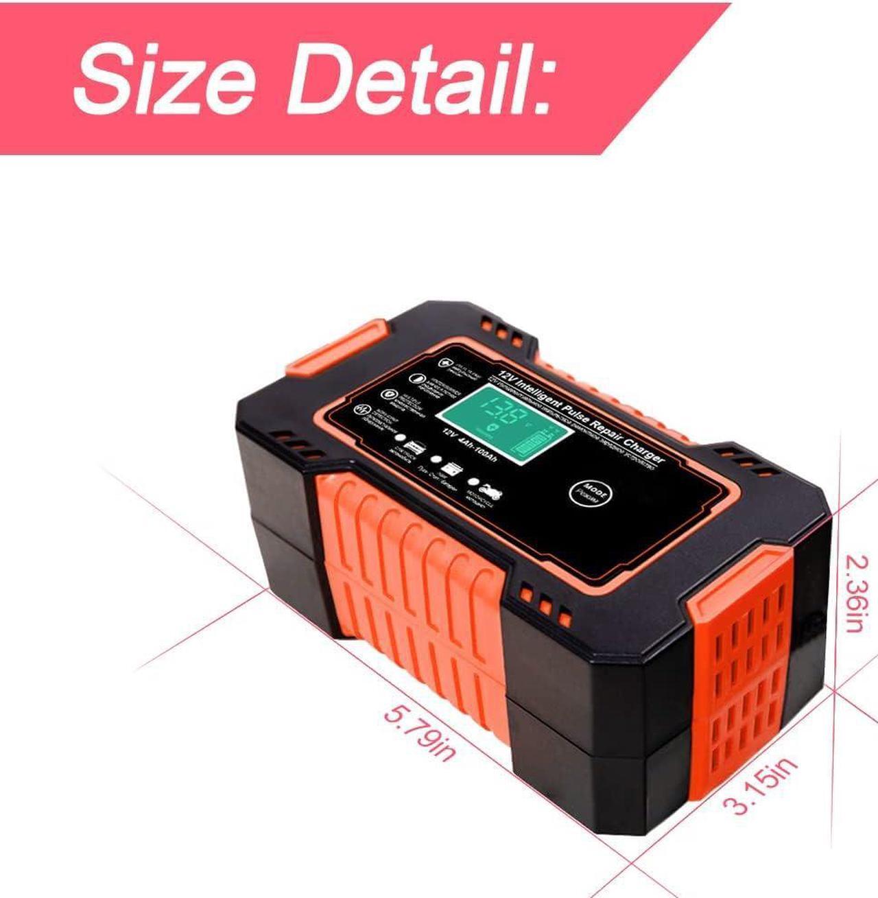 Alt view image 2 of 7 - Car Battery Charger, 12V-6A Automatic Battery Charger/Maintainer Smart Fully Trickle Charger for Cars, Motorcycles, SUVs, Engineering Vehicles, AGM/Gel Lead Acid Battery